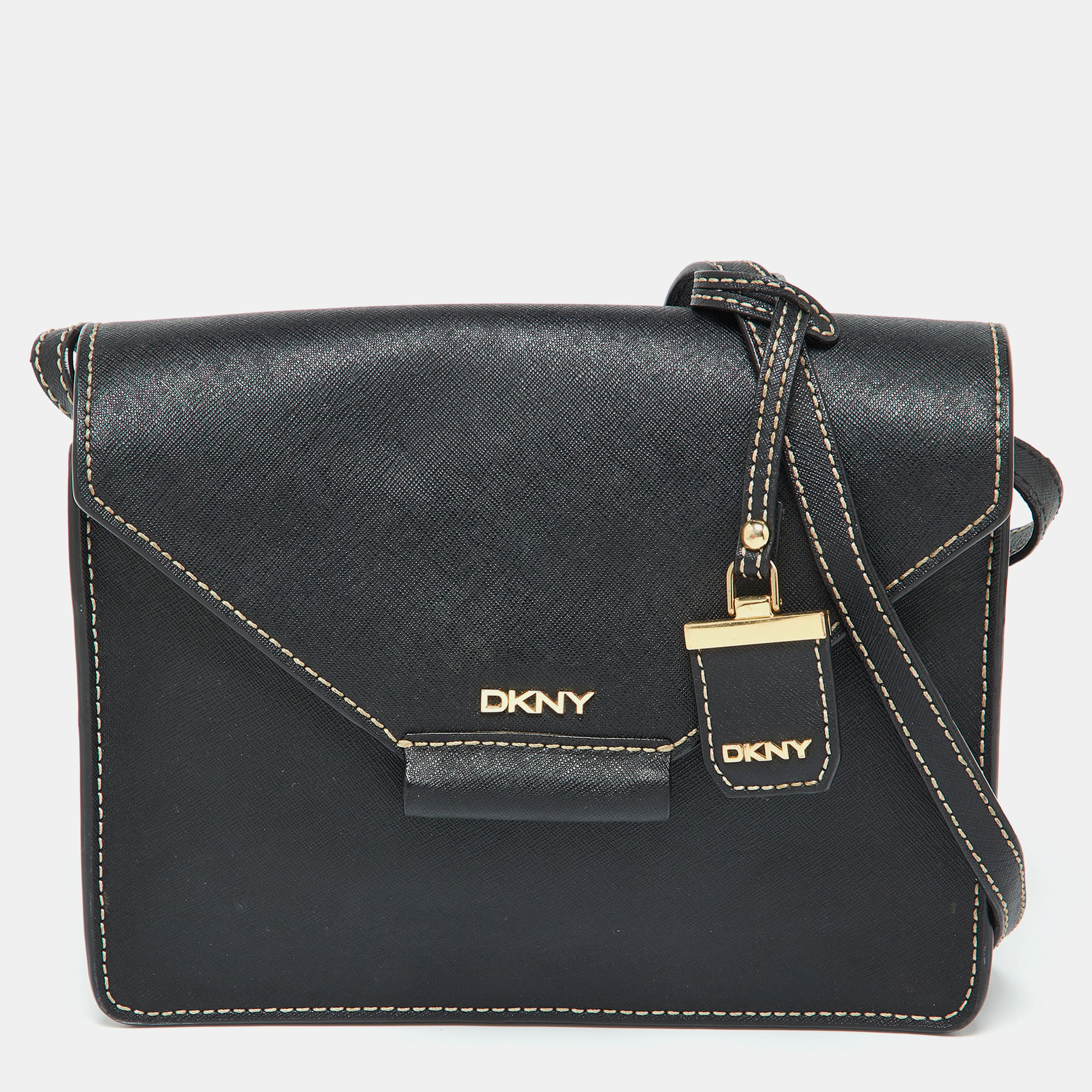 

DKNY Black Leather Envelope Flap Shoulder Bag