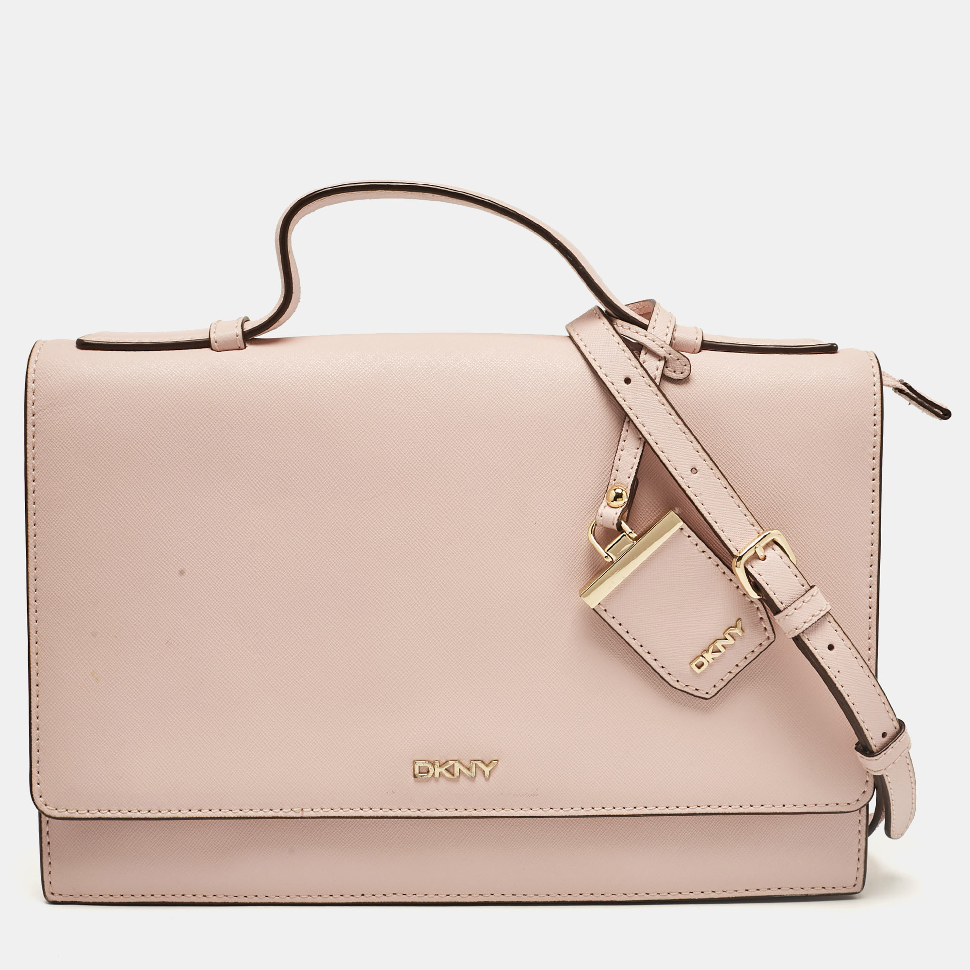 

DKNY Pink Leather Logo Flap Top Handle Bag