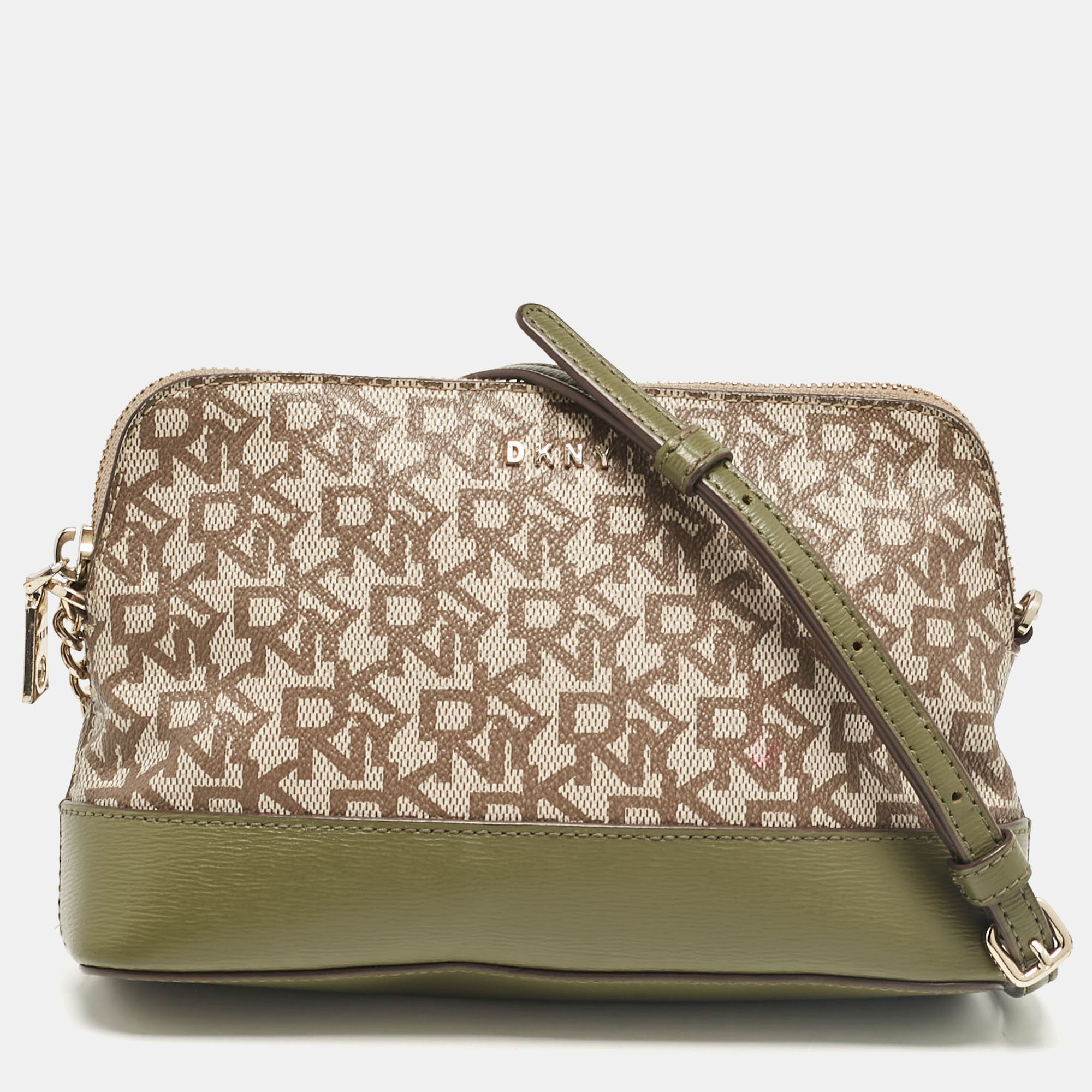 

DKNY Green/Beige Monogram Coated Canvas and Leather Dome Crossbody Bag