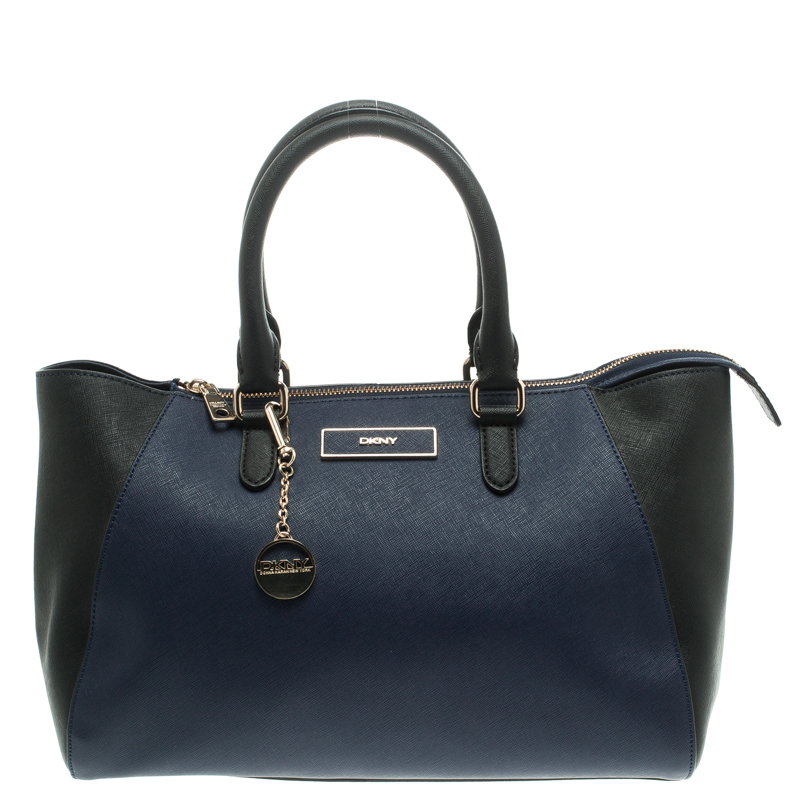Pre Owned DKNY Blue/Black Leather Shopper Tote