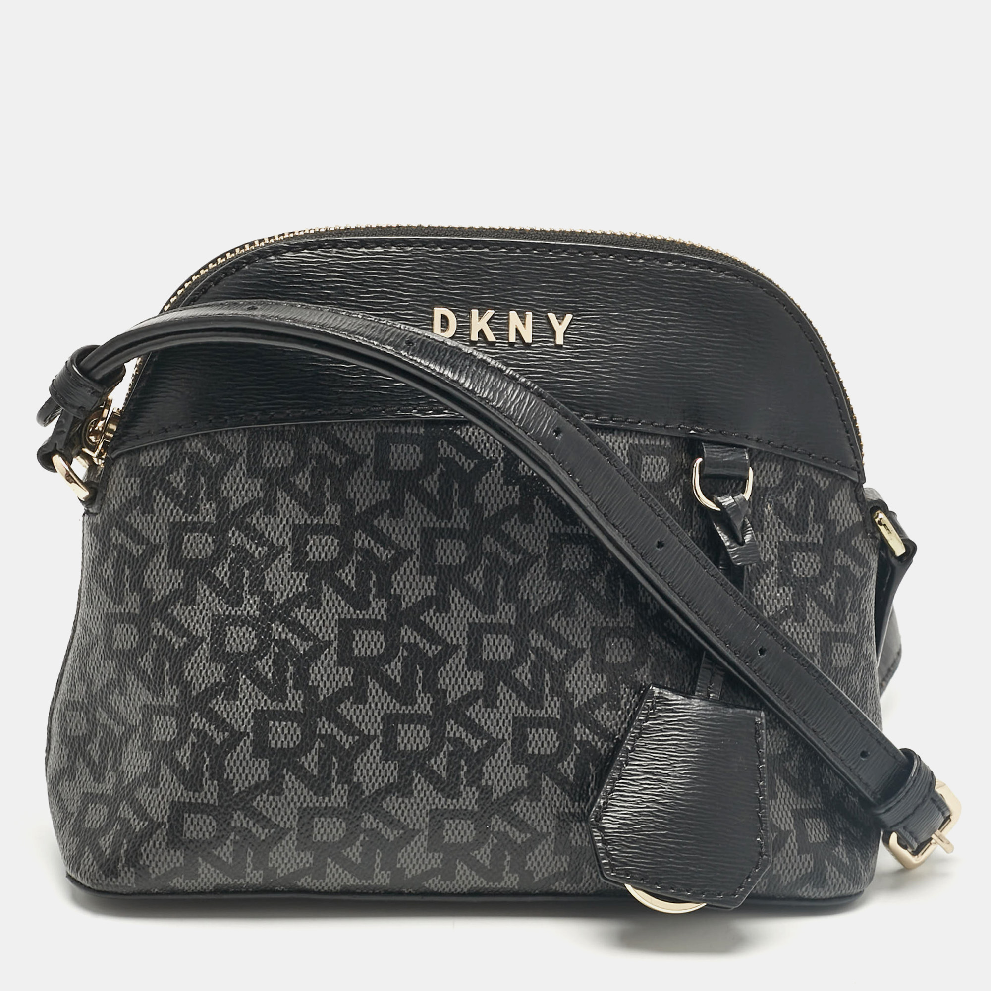 

Dkny Black Monogram Coated Canvas and Leather Dome Crossbody Bag