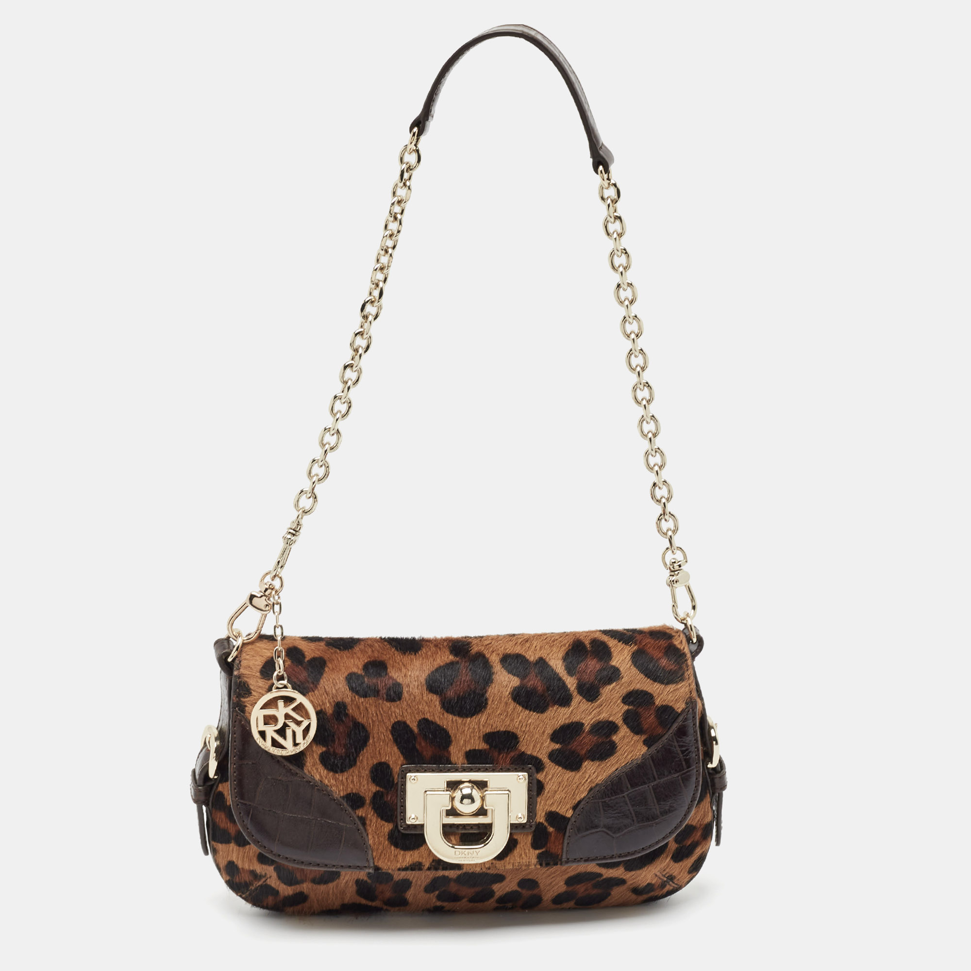 

DKNY Brown Leopard Print Calf Hair and Leather Shoulder Bag