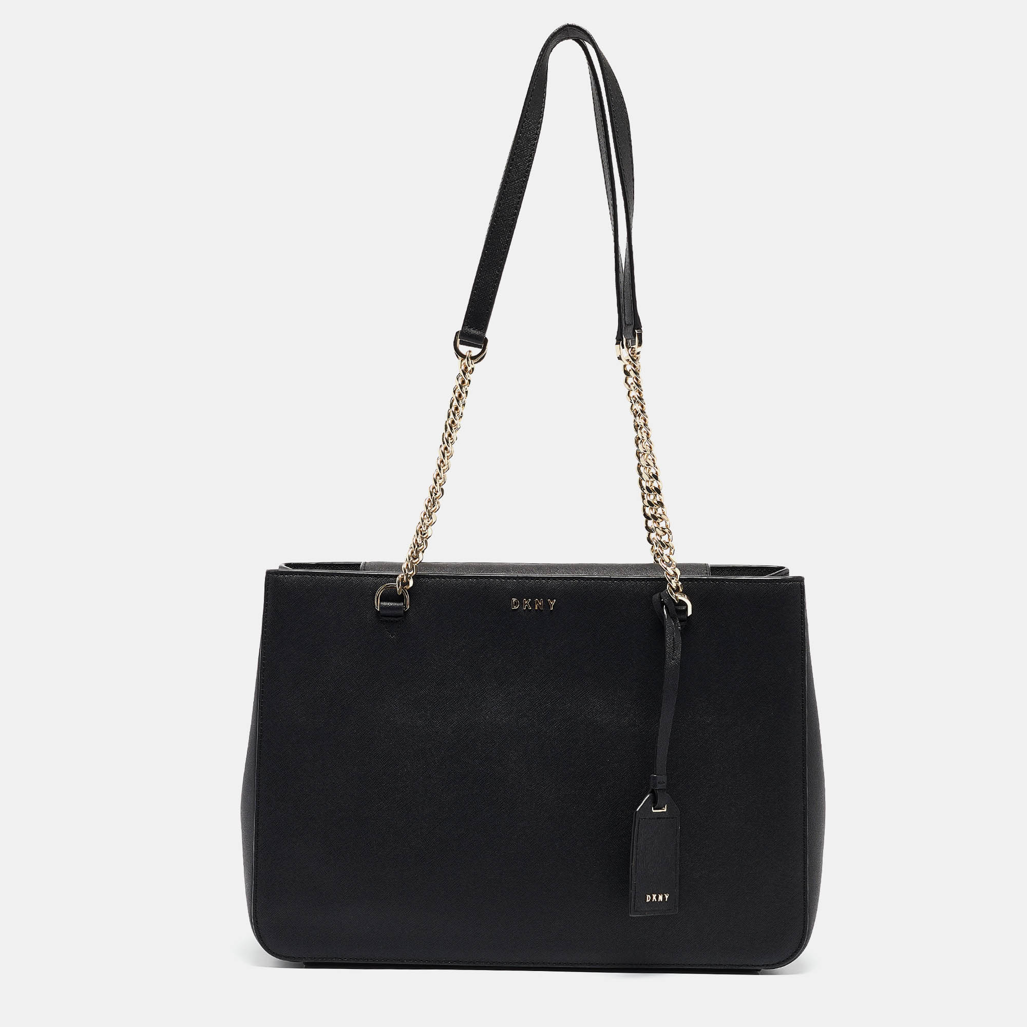 

Dkny Black Leather Bryant Park Chain Tote