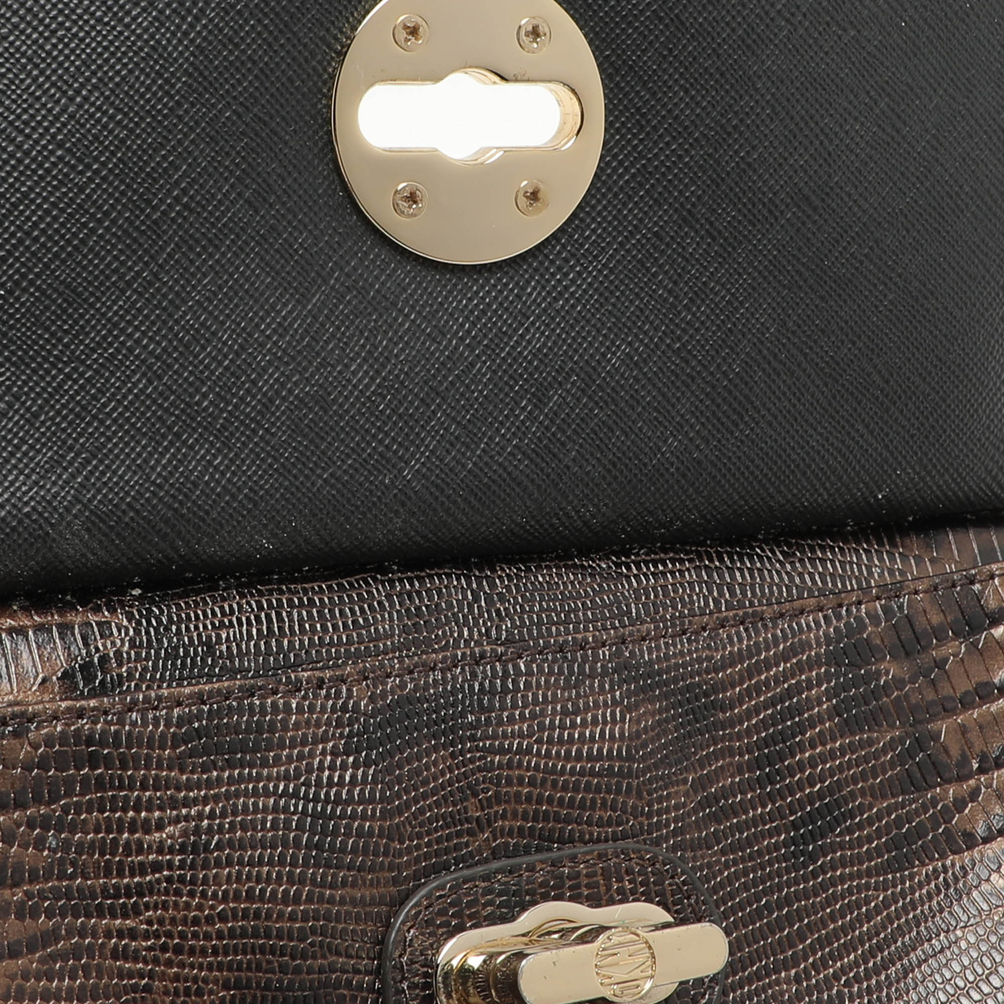 Dkny Brown Lizard Embossed Leather Chain Clutch 