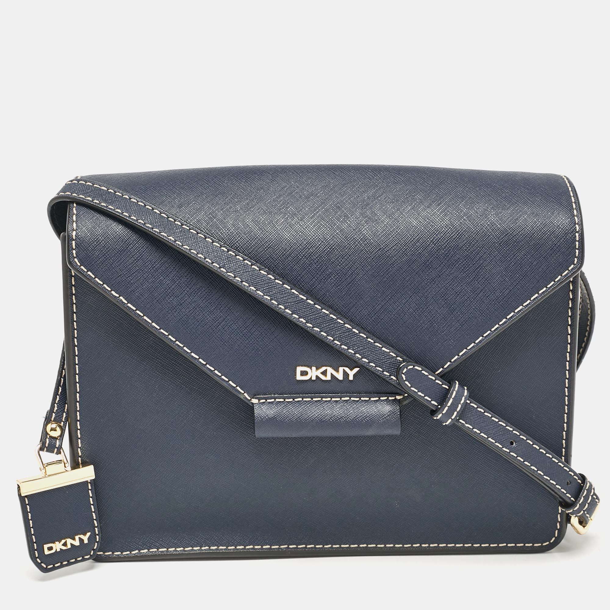 

DKNY Navy Blue Saffiano Leather Envelope Flap Shoulder Bag