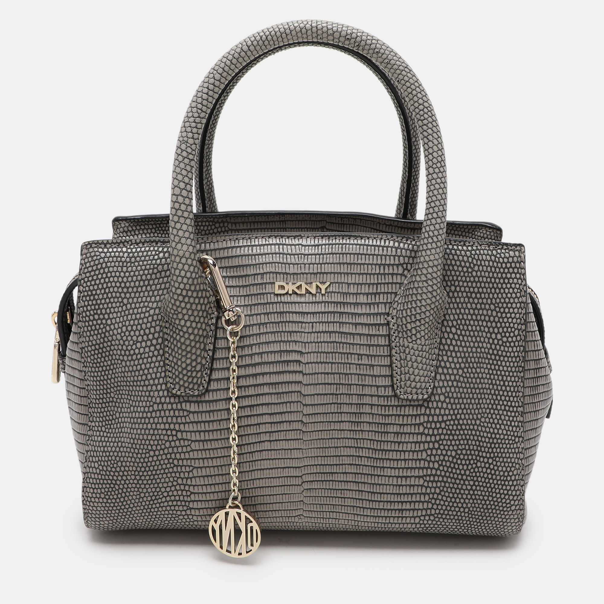 

DKNY Grey Lizard Embossed Leather Satchel