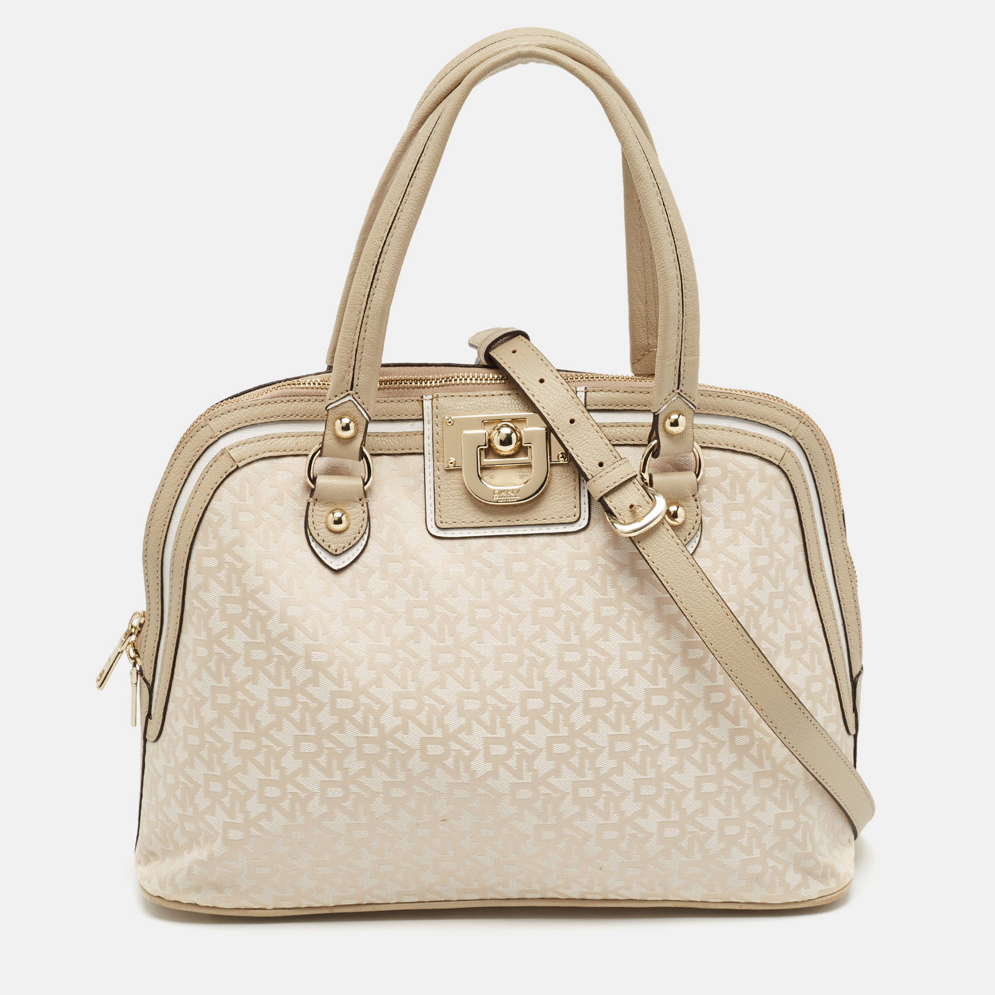 

DKNY Cream/Beige Signature Canvas and Leather Dome Satchel