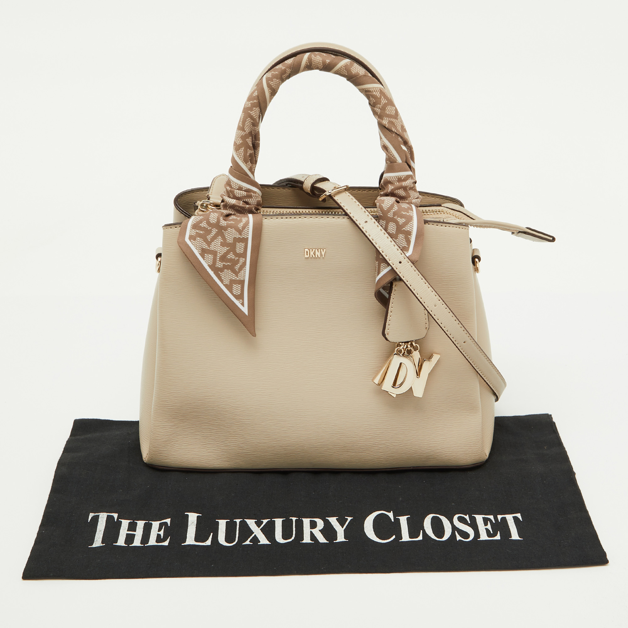 DKNY Beige Leather Medium Paige Satchel 