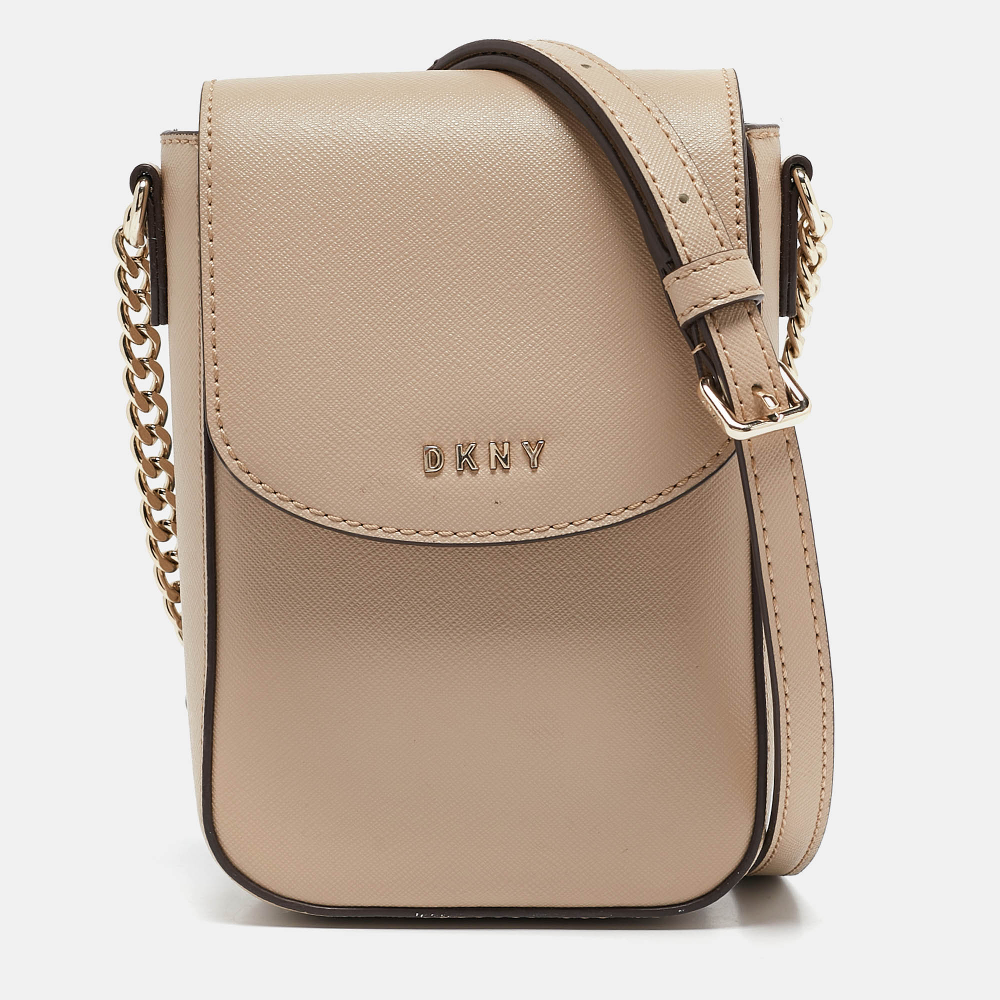 

DKNY Beige Saffiano Leather Flap Phone Crossbody Bag