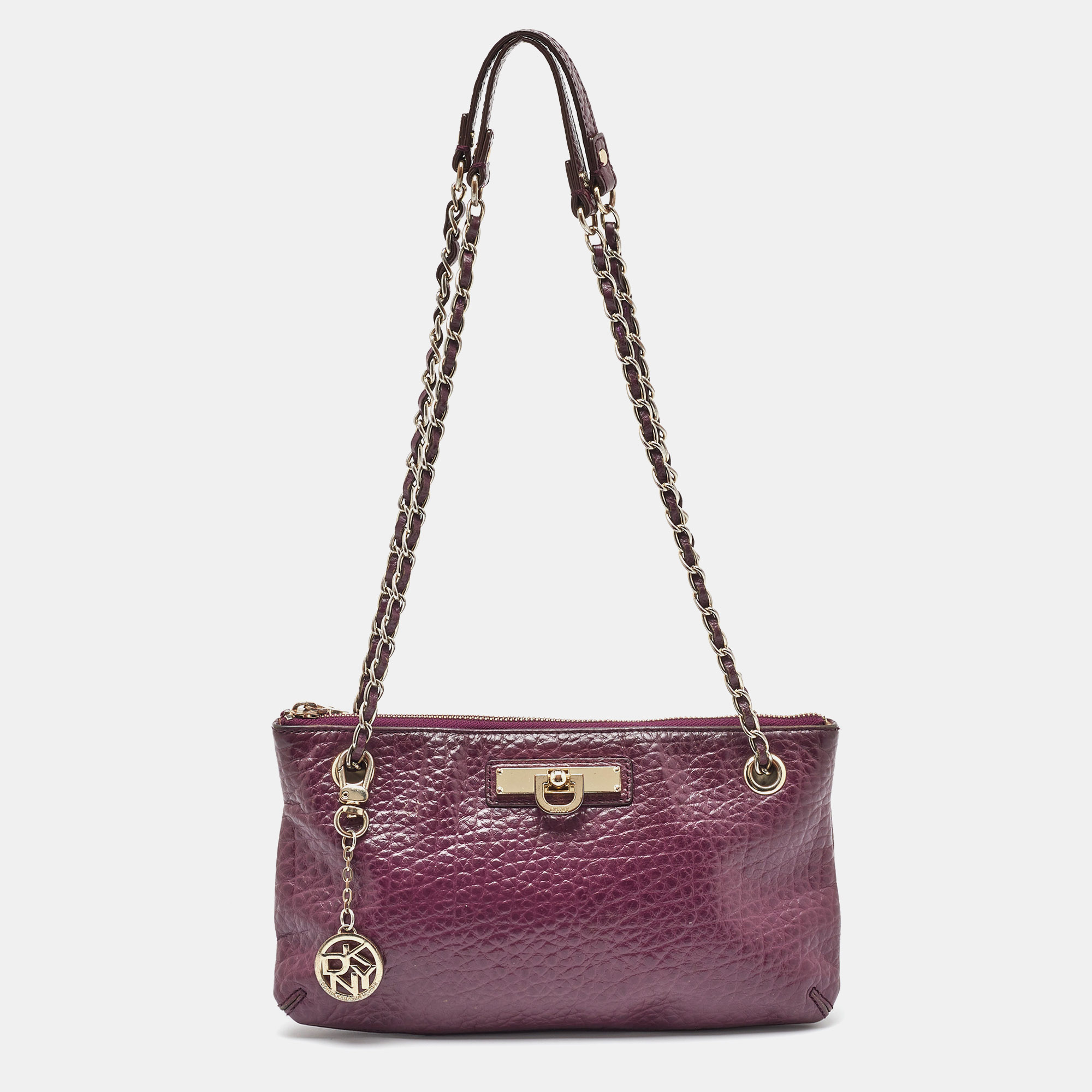 

DKNY Purple Leather Lock Chain Shoulder Bag