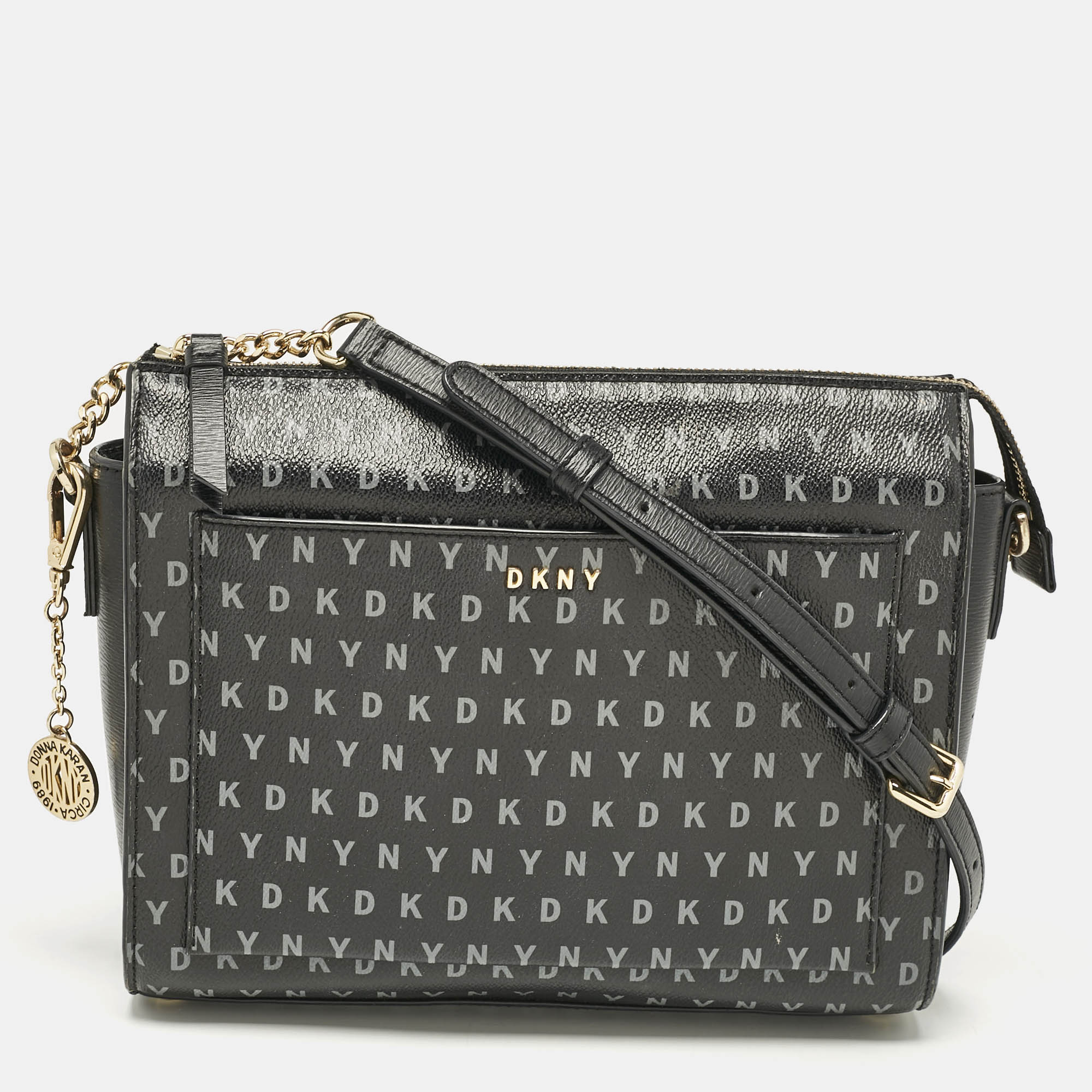 

DKNY Black/Grey Monogram Coated Fabric Ava Zip Crossbody Bag