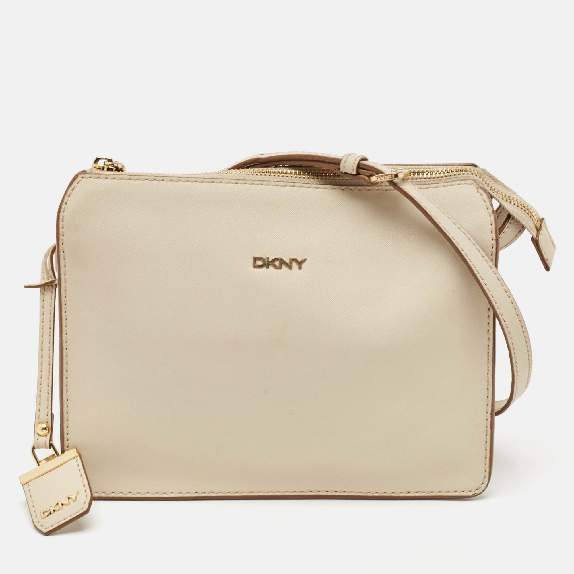 

DKNY Off White Leather Bryant Zip Crossbody Bag