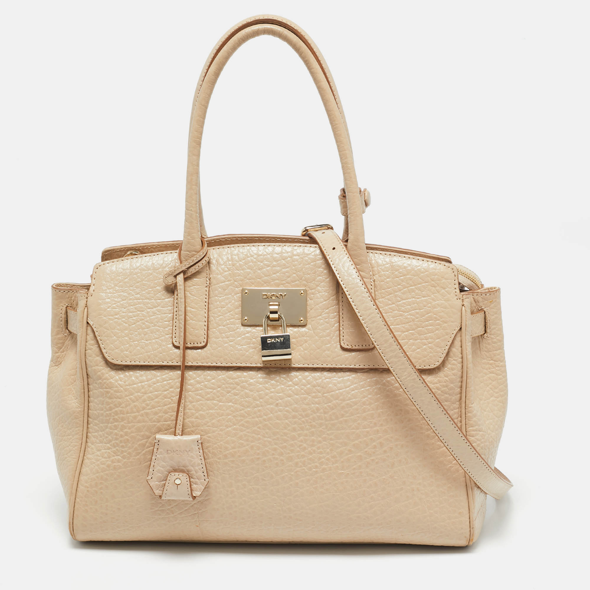 

DKNY Cream Leather Padlock Tote