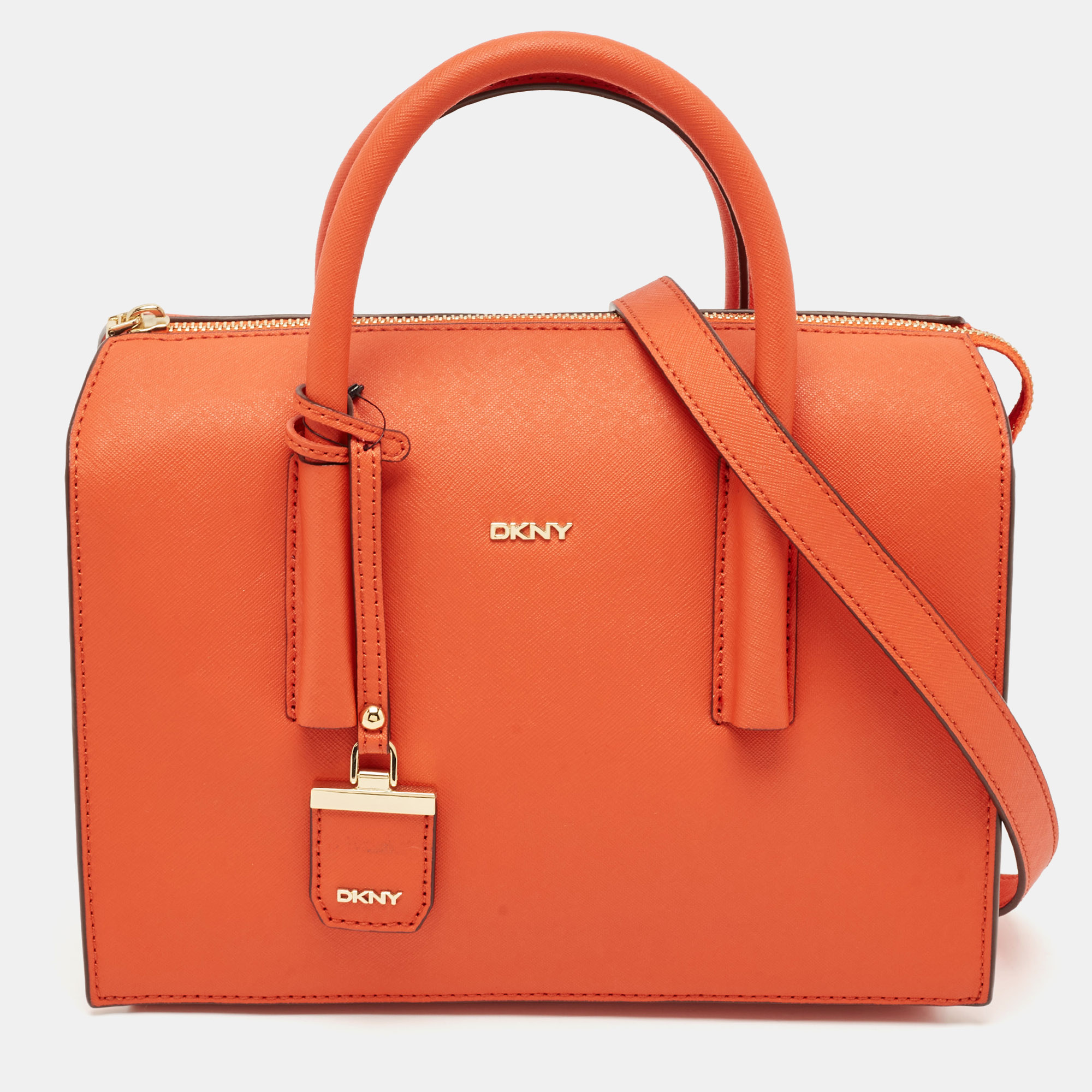 

DKNY Orange Leather Zip Bryant Park Satchel