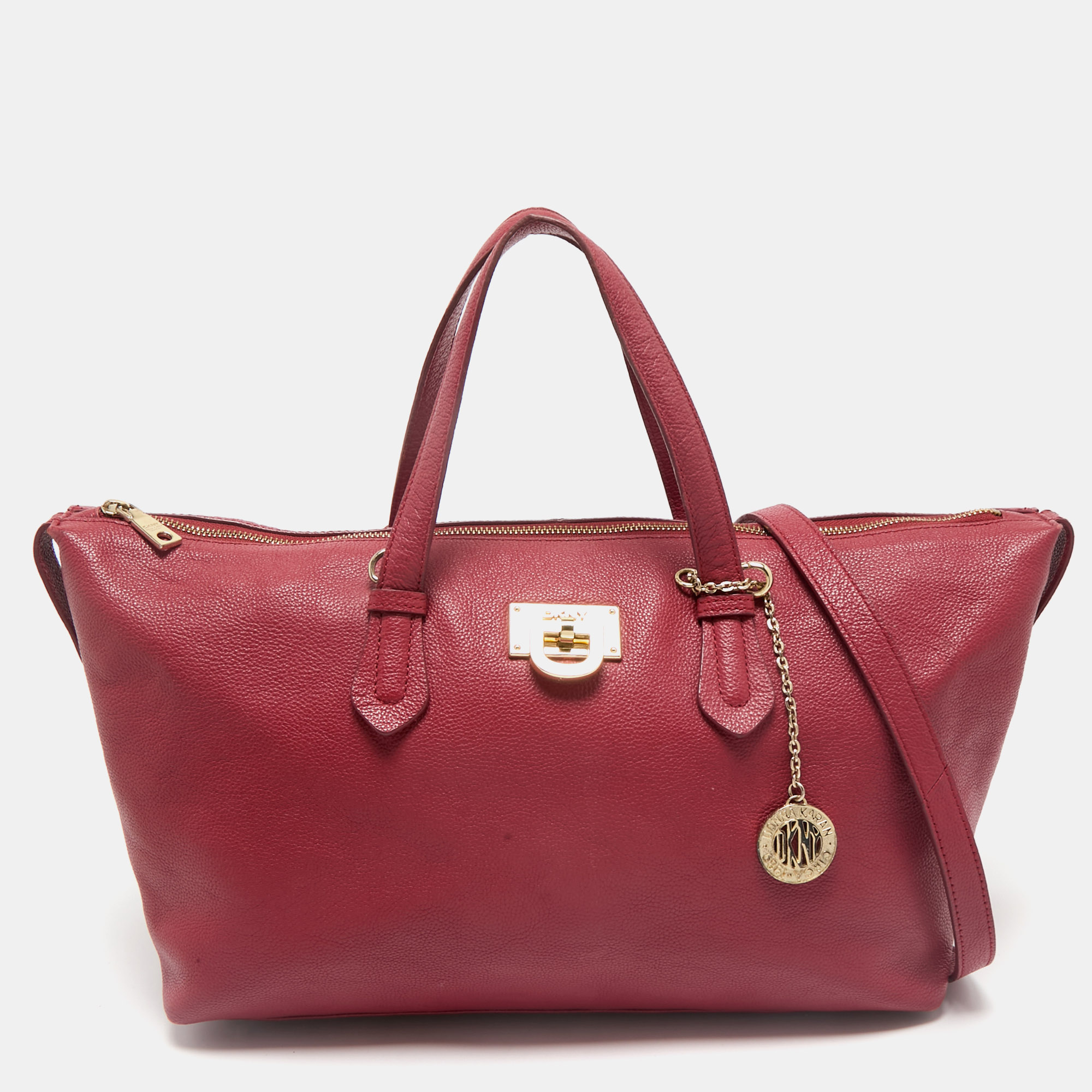 

Dkny Red Leather Top Zip Tote