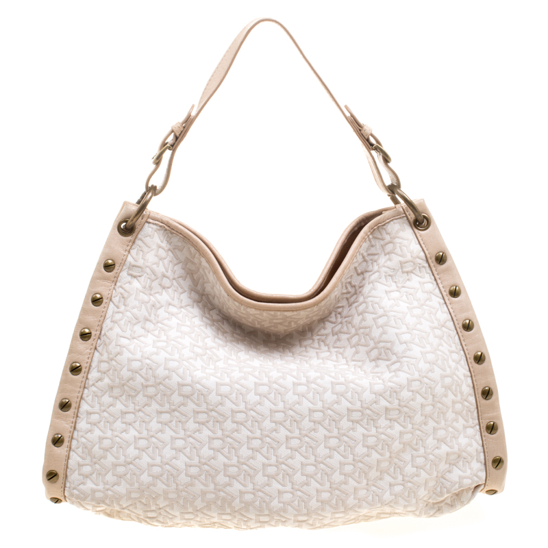 Pre Owned DKNY Beige Canvas Signature Hobo