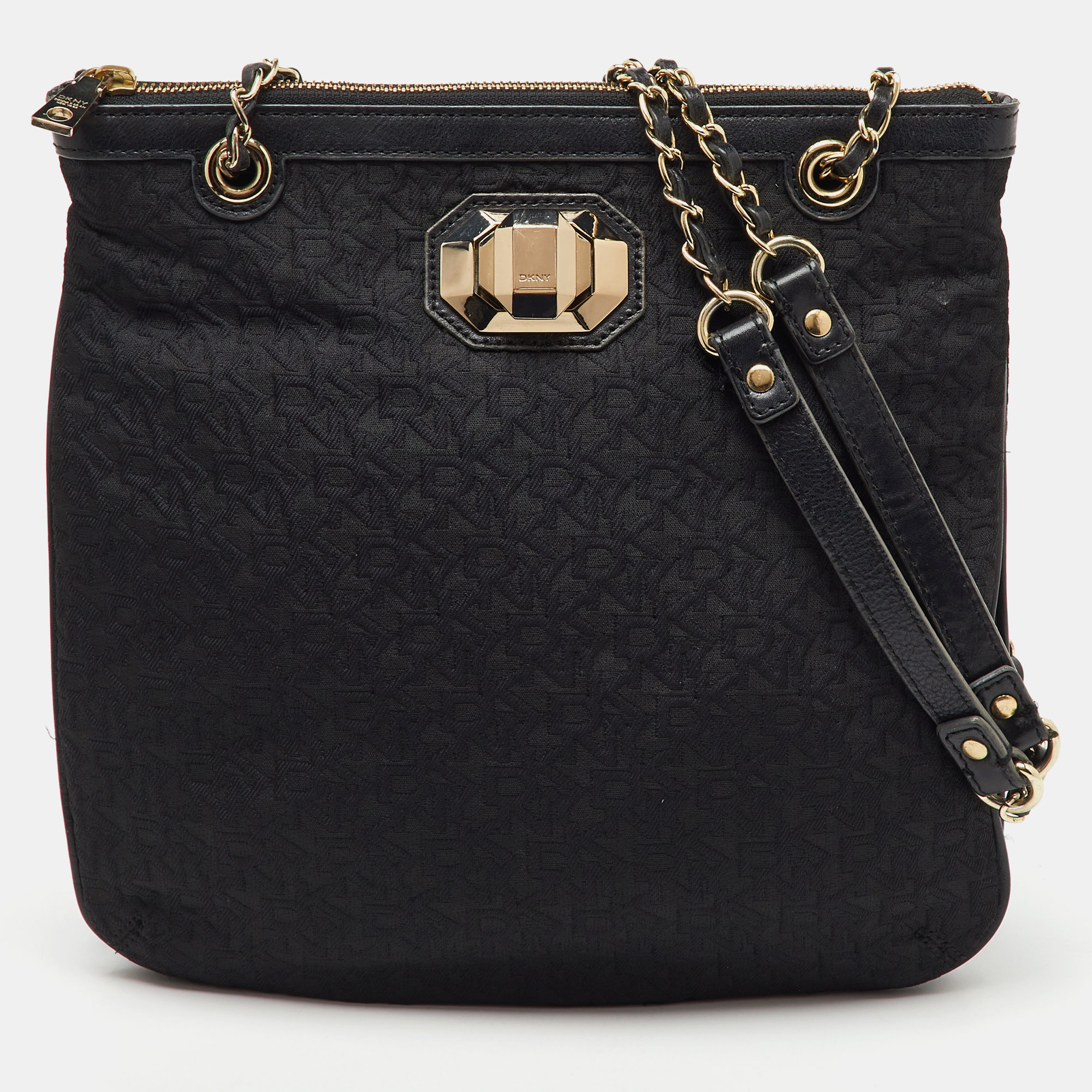 

DKNY Black Signature Canvas and Leather Chain Shoulder Bag