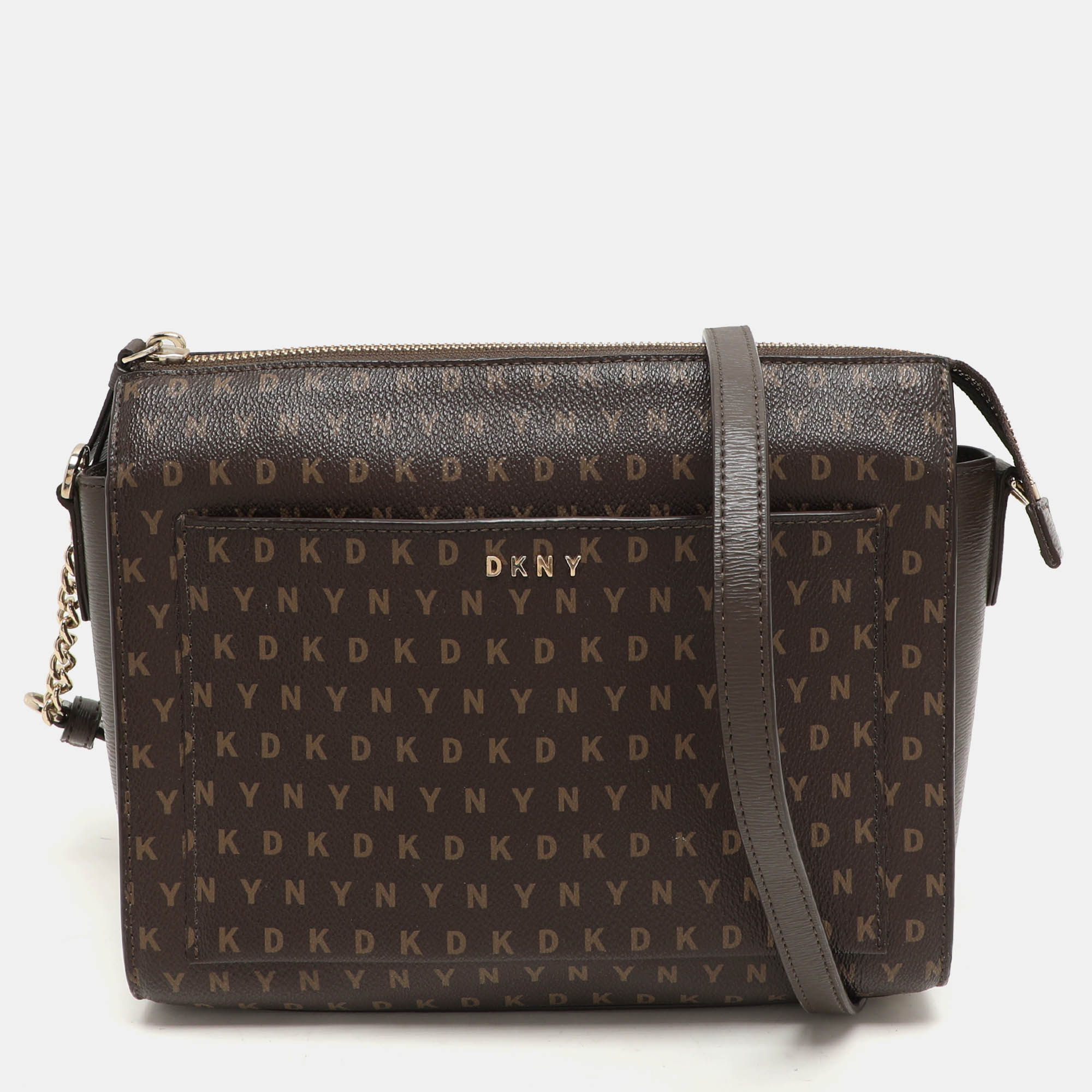 

DKNY Brown Signature Coated Canvas Ava Zip Crossbody Bag