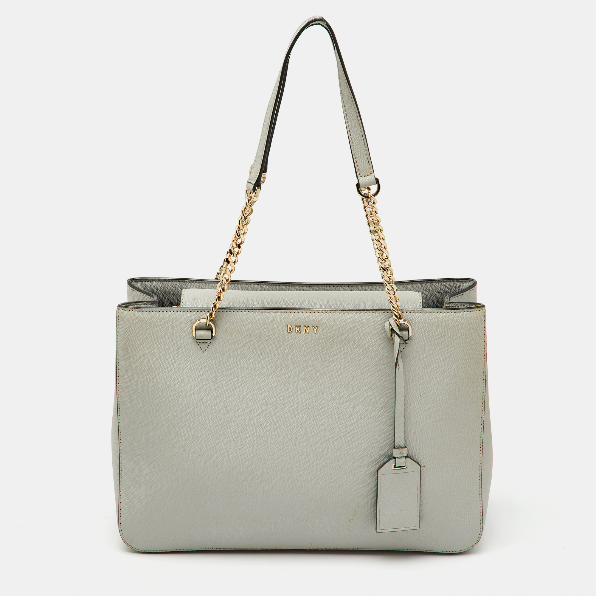 

DKNY Light Grey Saffiano Leather Chain Tote
