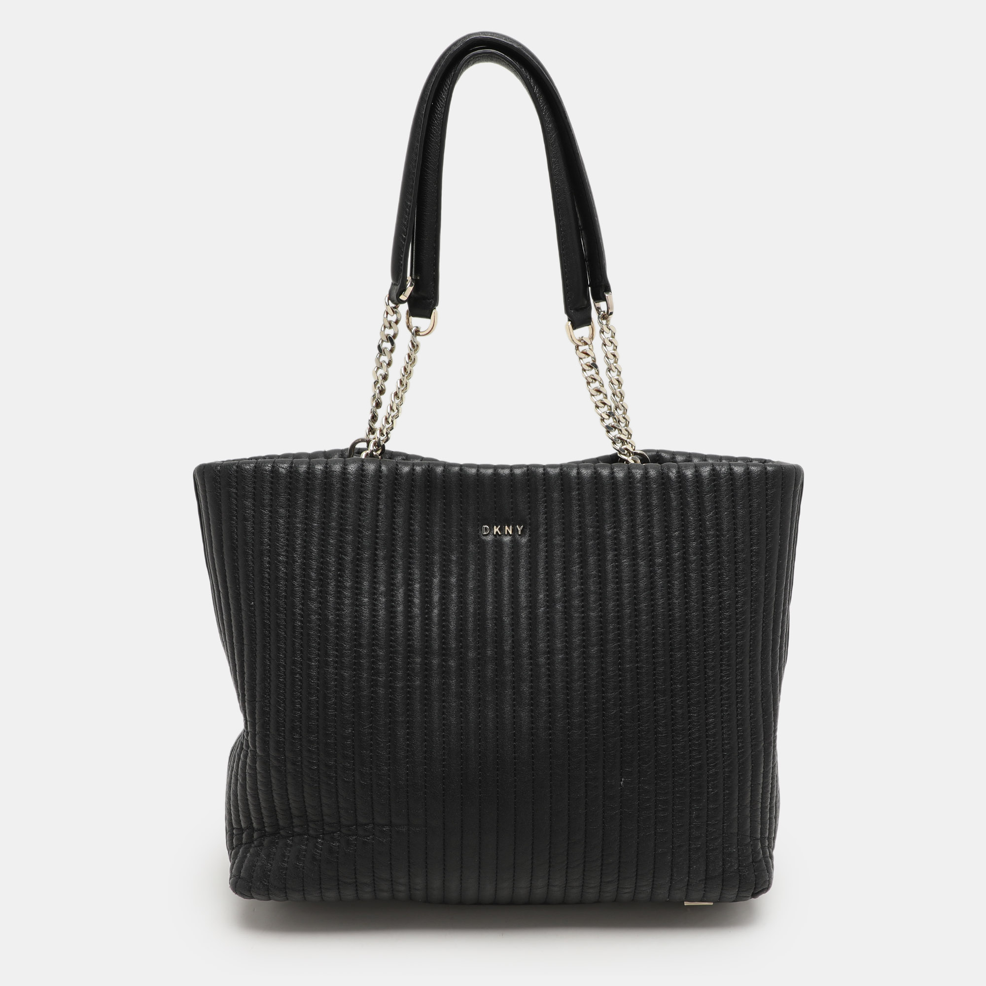 

DKNY Black Quilted Leather Chain Tote