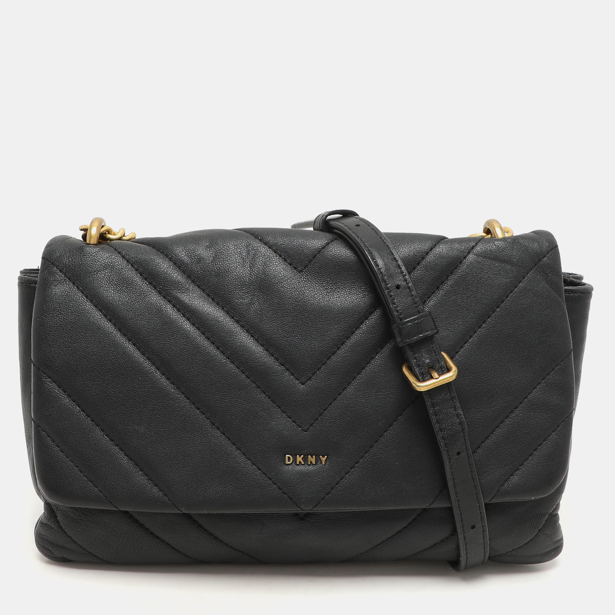 

Dkny Black Quilted Leather Chain Flap Crossbody Bag