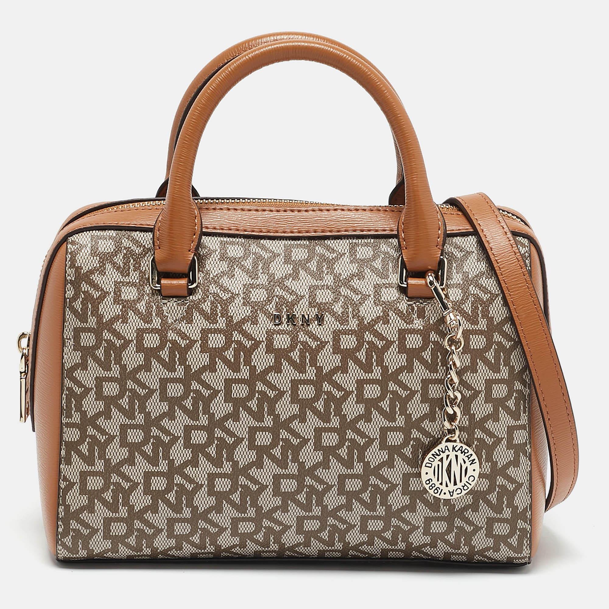 

DKNY Tan/Beige Signature Coated Canvas Bryant Boston Bag