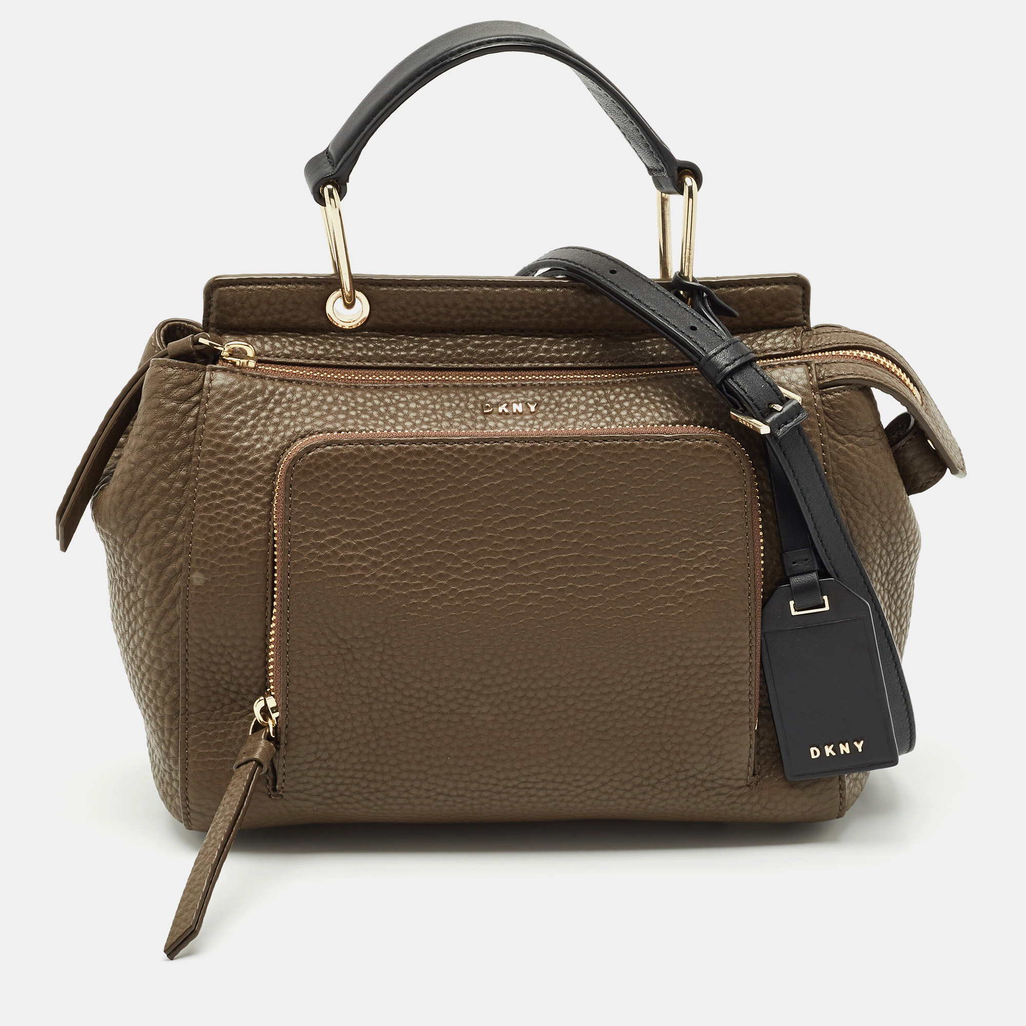 

DKNY Dark Brown/Black Leather Greenwhich Top Handle Bag