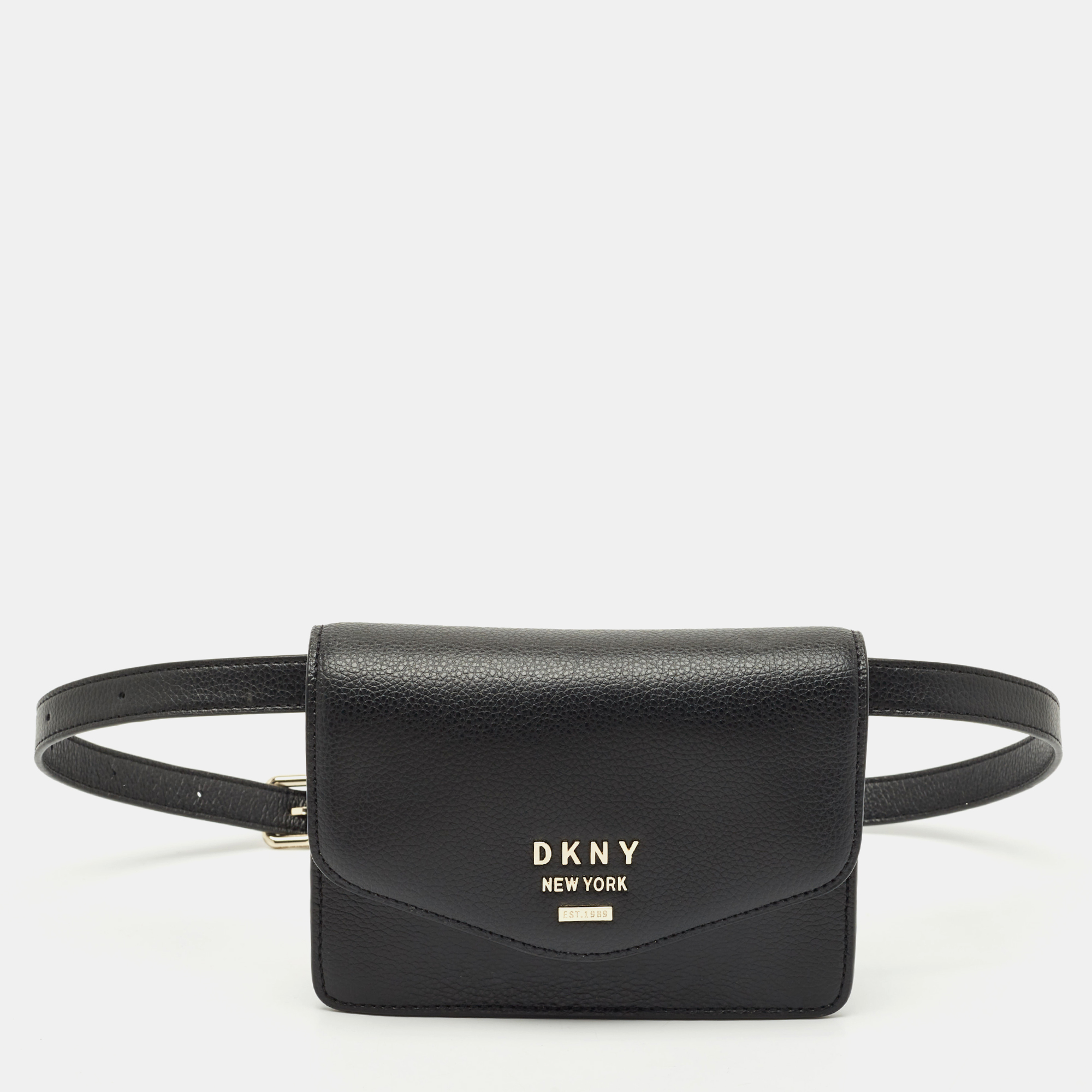 

Dkny Black Leather Logo Flap Belt Bag