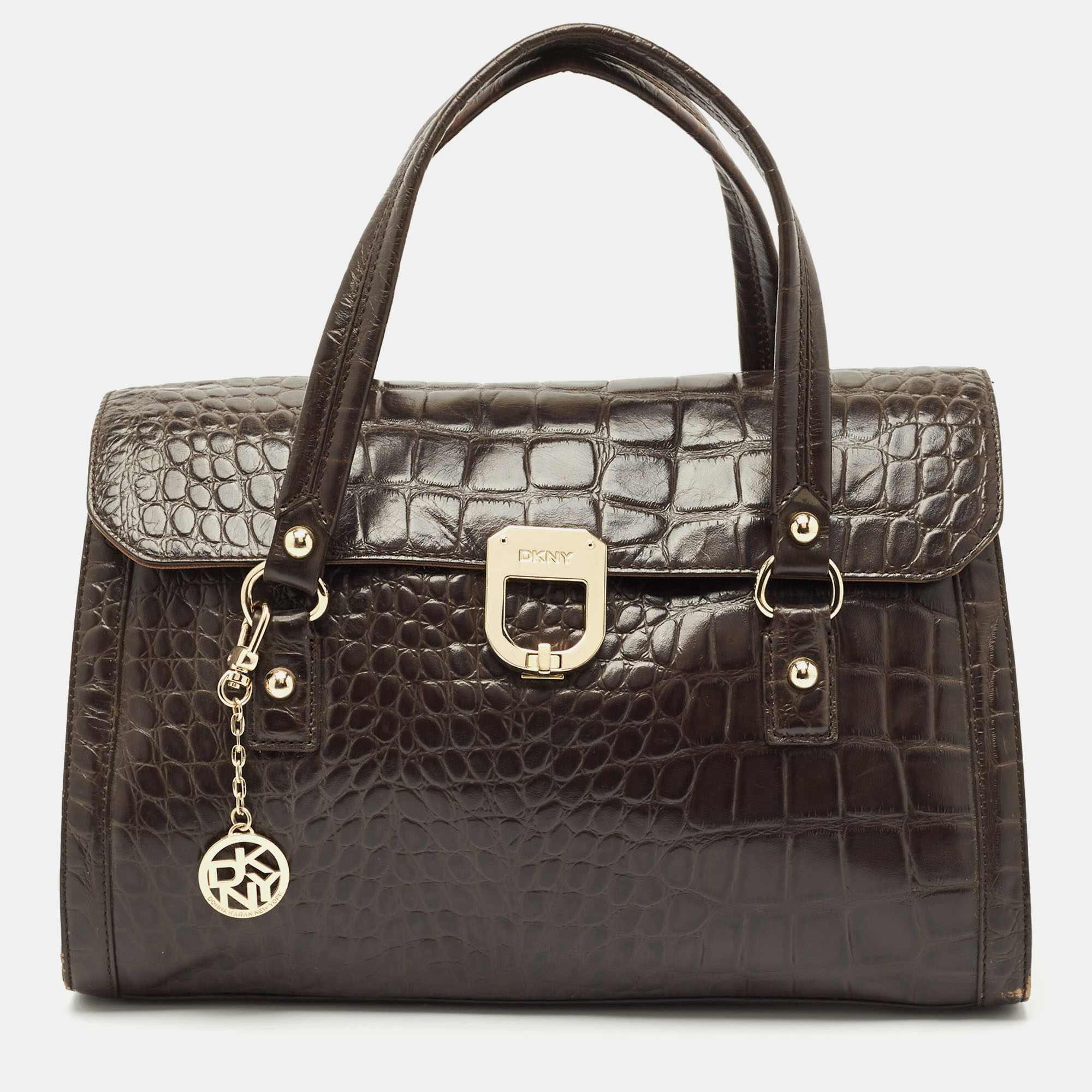 

DKNY Dark Brown Croc Embossed Leather Satchel