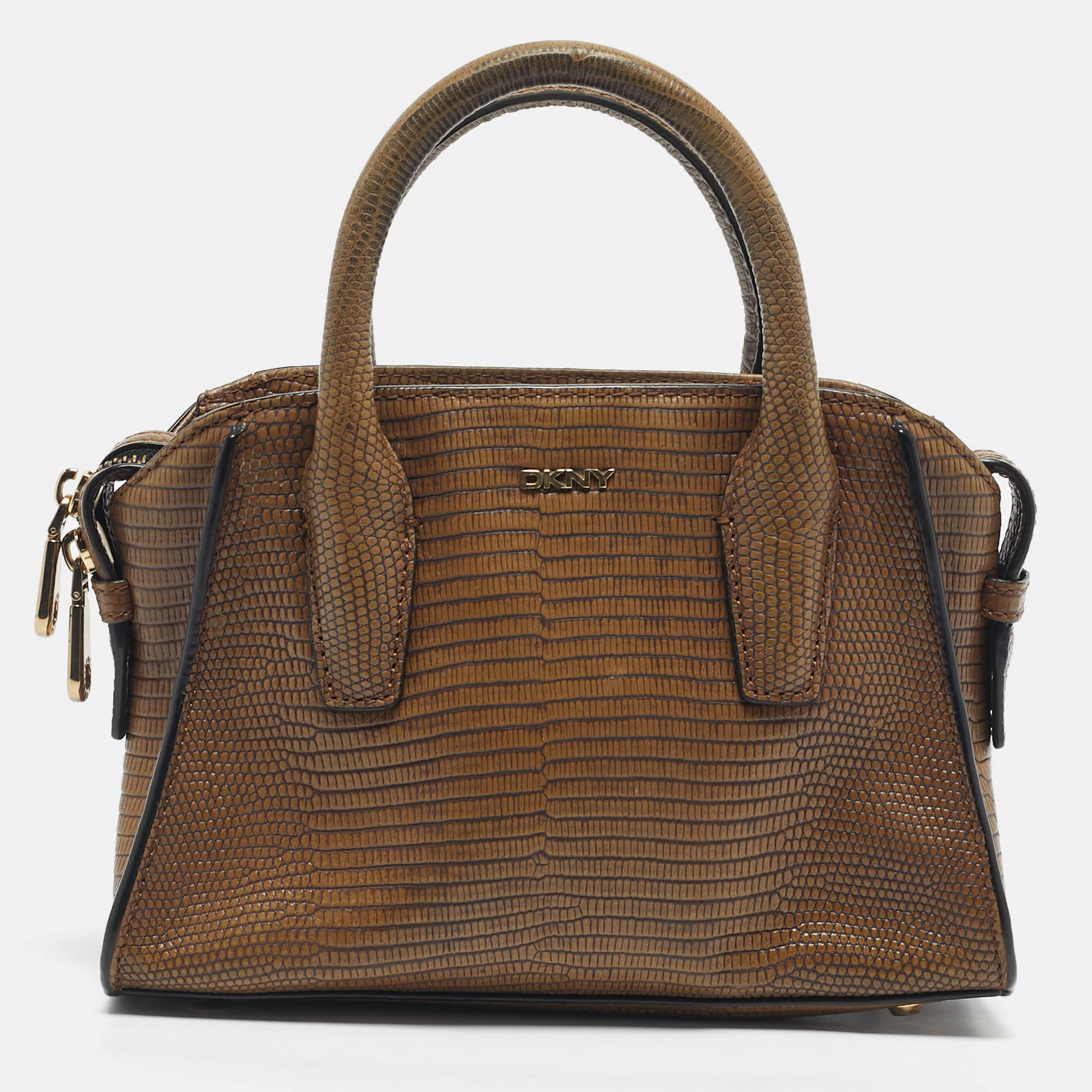 

DKNY Brown Lizard Embossed Leather Chelsea Satchel