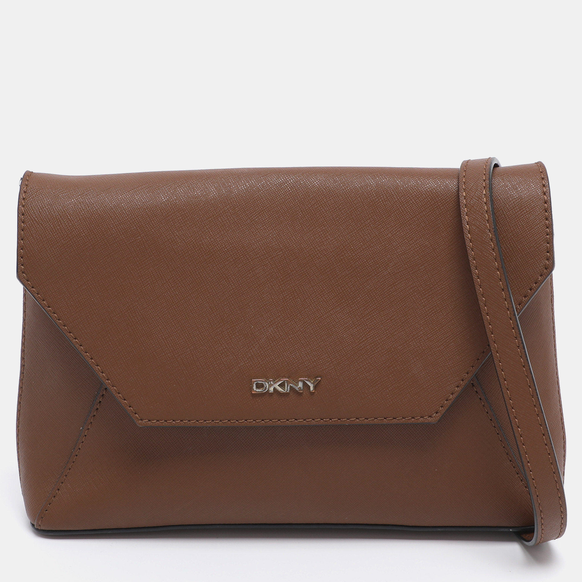 Pre-owned Dkny Tan Leather Bryant Park Envelope Crossbody Bag In Brown