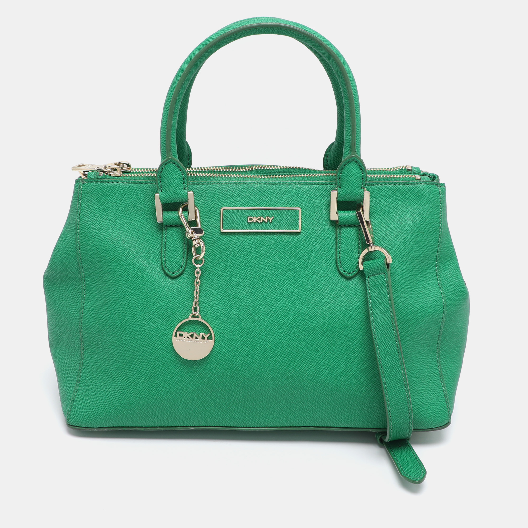 

DKNY Green Saffiano Leather Robinson Double Zip Tote