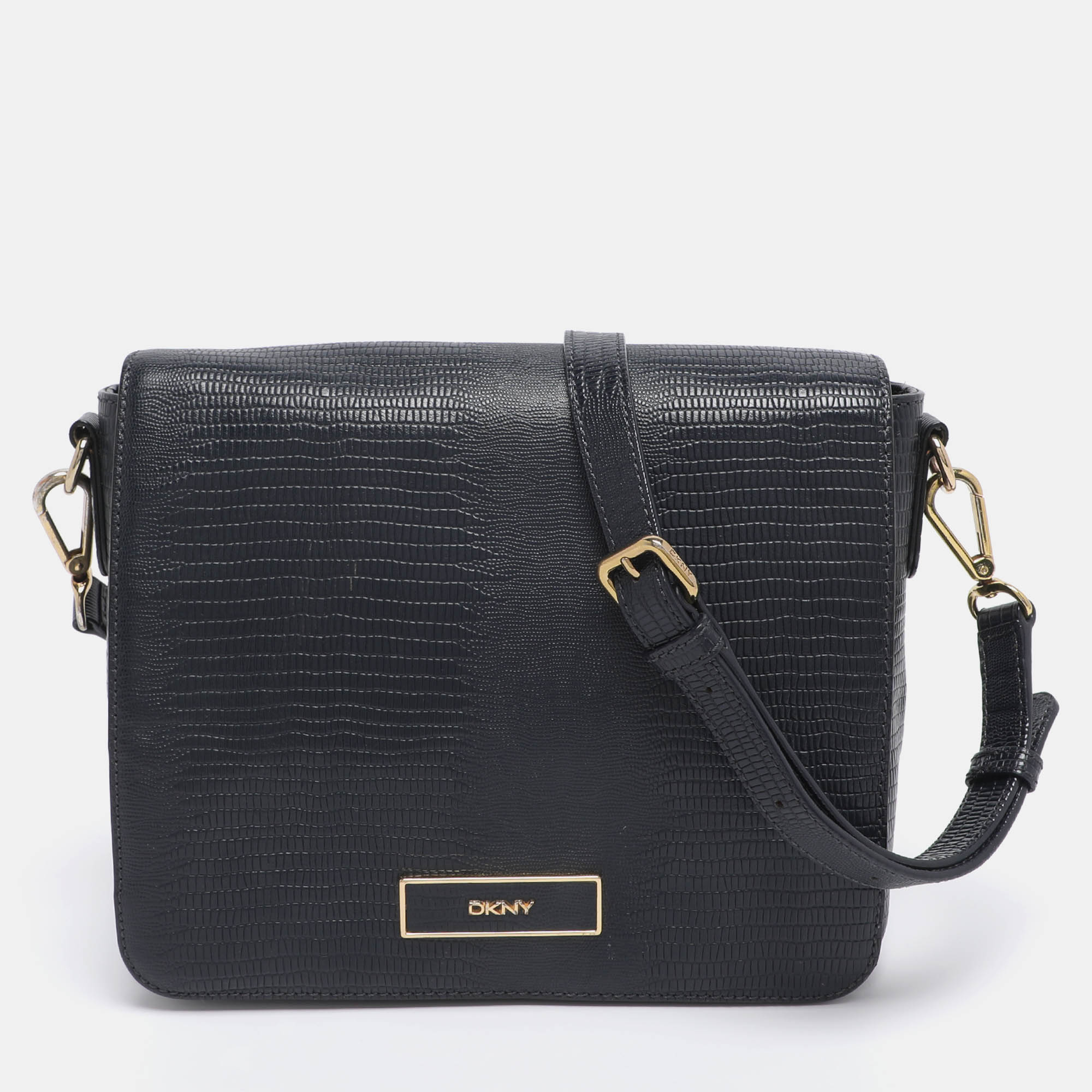 

DKNY Navy Blue Lizard Embossed Leather Bryant Crossbody Bag