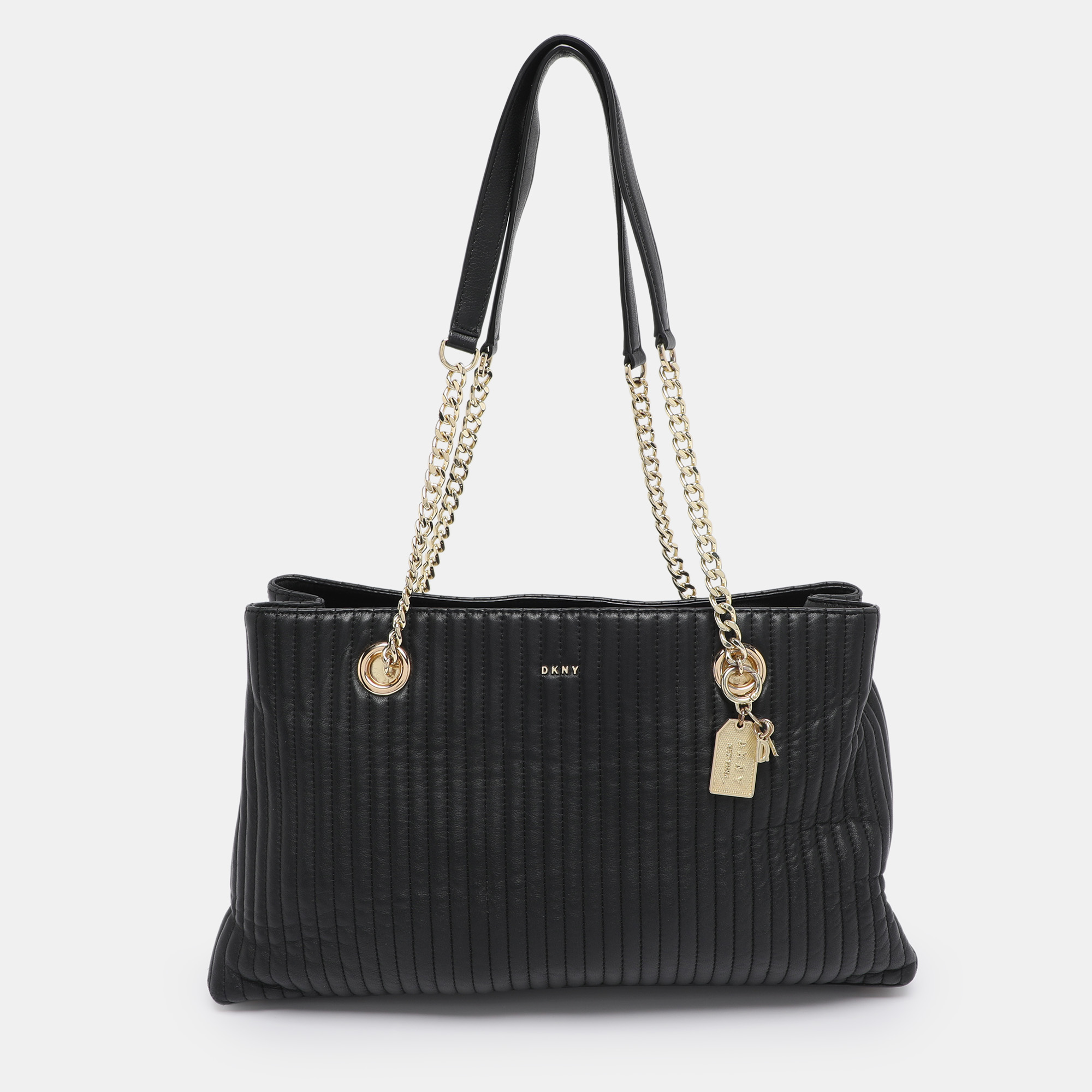Pre-owned Dkny Black Quilted Leather Chain Tote