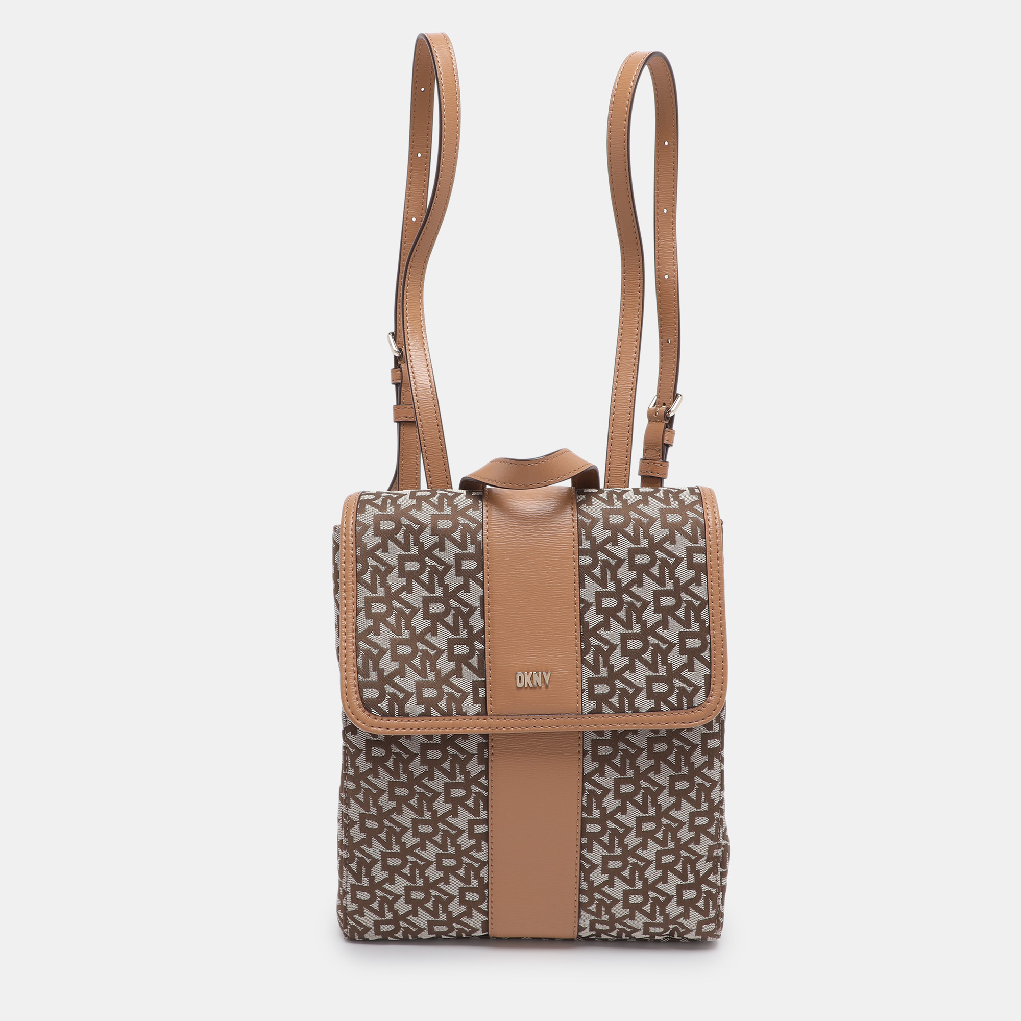 Pre-owned Dkny Beige Signature Canvas And Leather Backpack In Sand