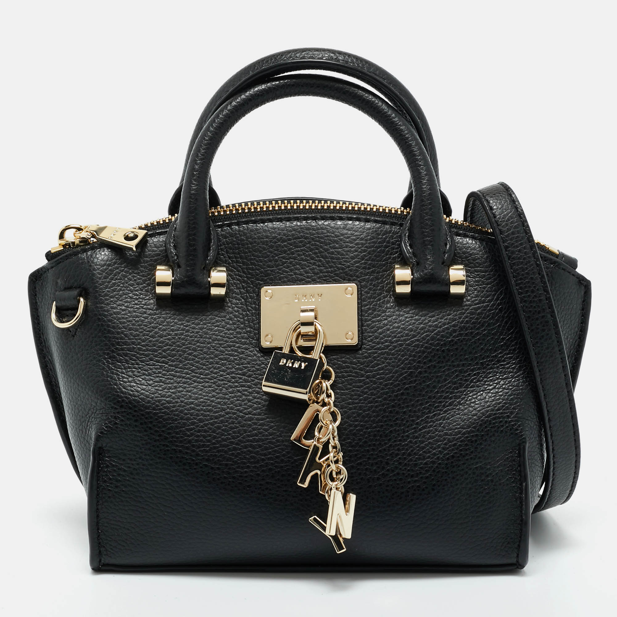 Pre-owned Dkny Black Leather Mini Elissa Satchel