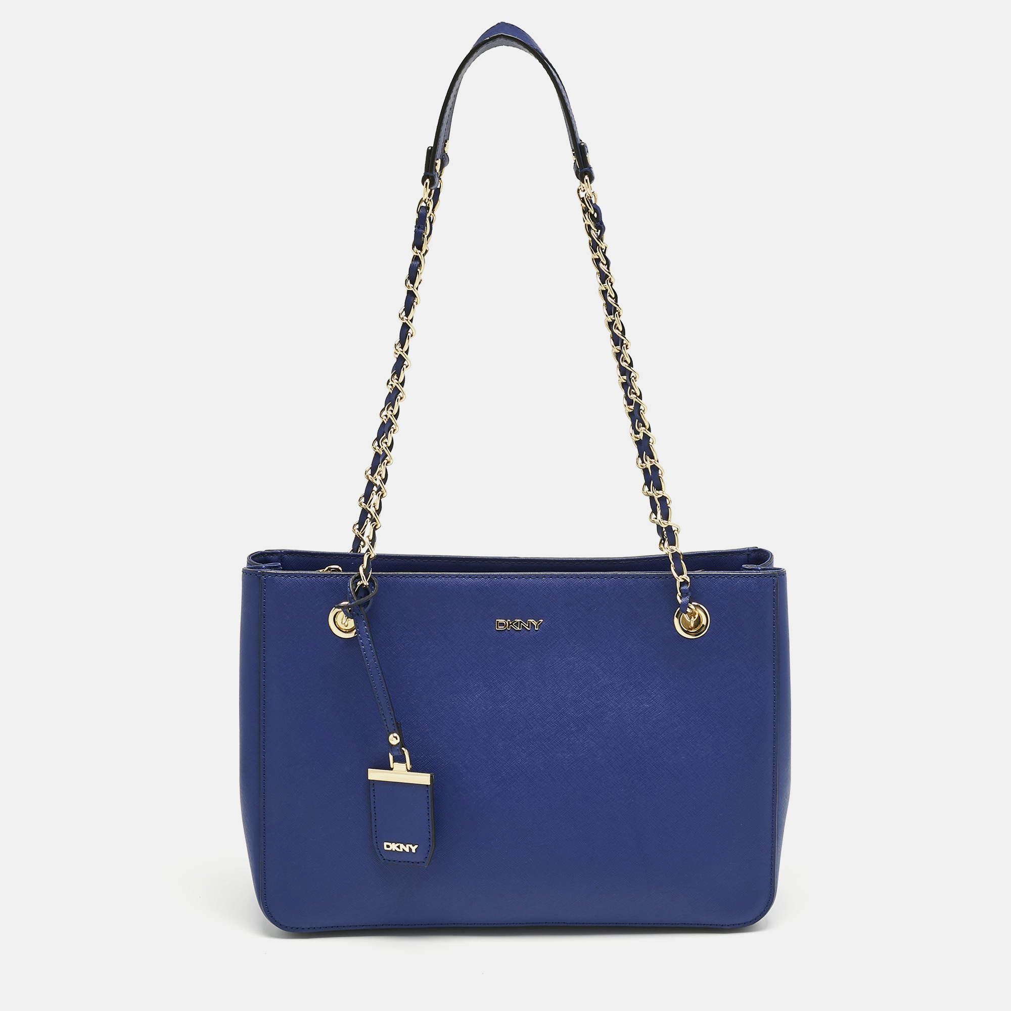 Pre-owned Dkny Blue Leather Bryant Park Chain Tote