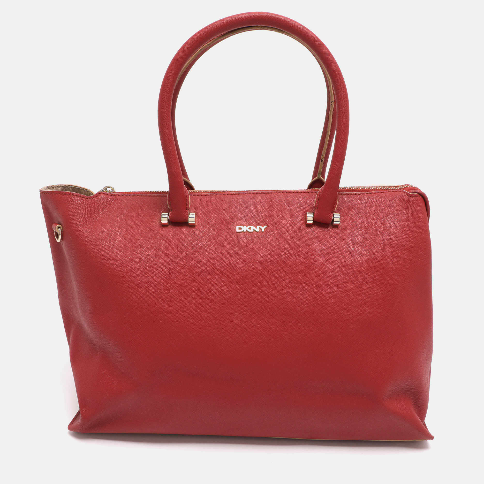 Pre-owned Dkny Red Leather Bryant Park Top Zip Tote
