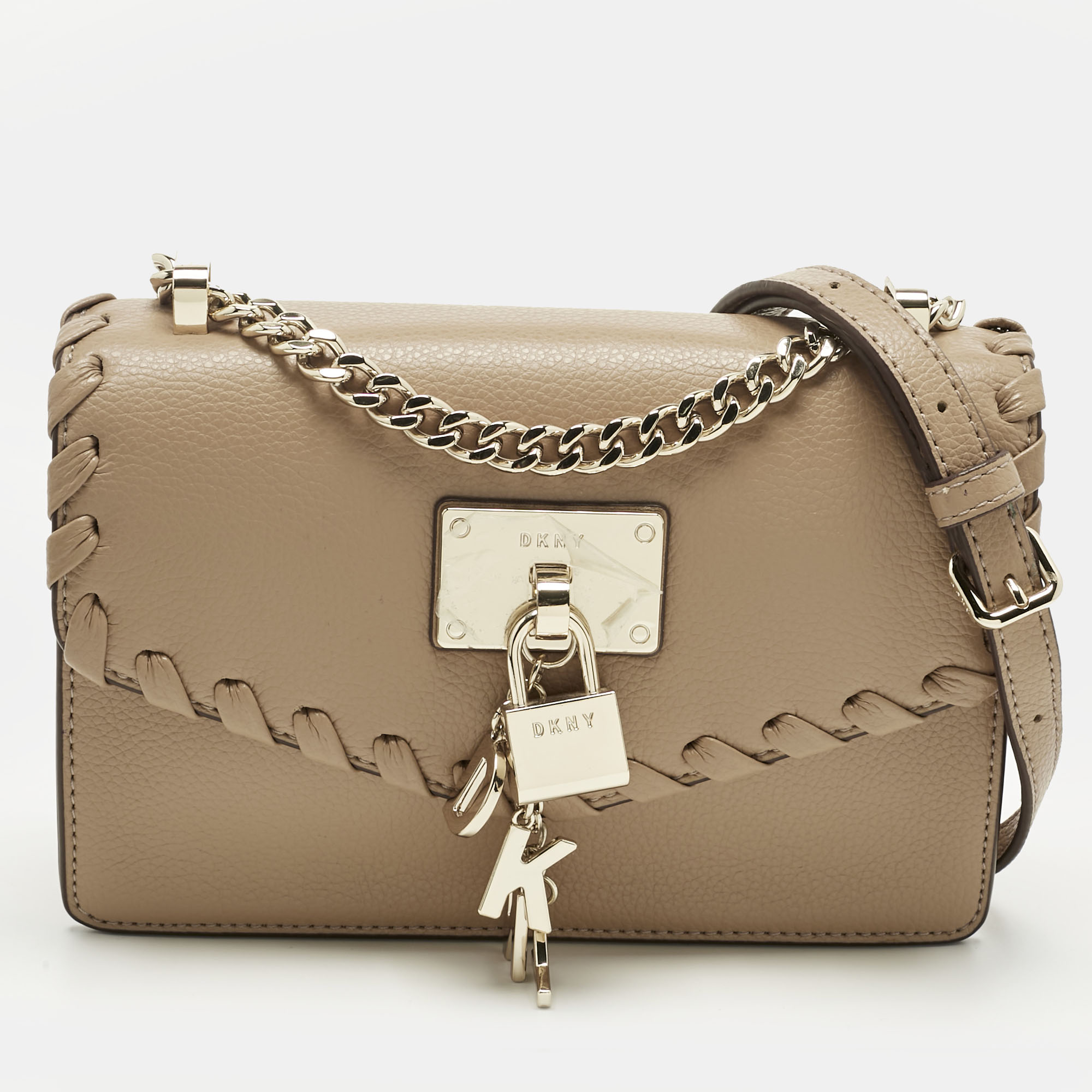 Pre-owned Dkny Beige Leather Elissa Crossbody Bag In Sand