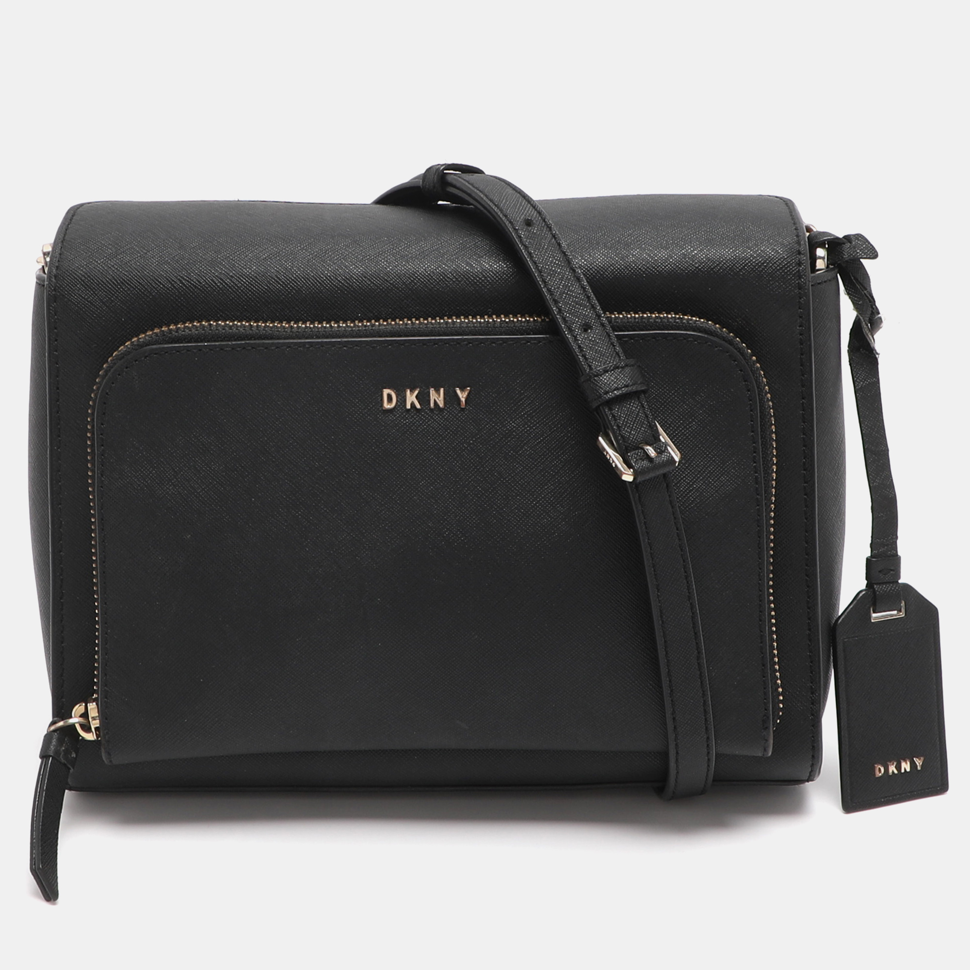Pre-owned Dkny Black Leather Bryant Park Pocket Crossbody Bag