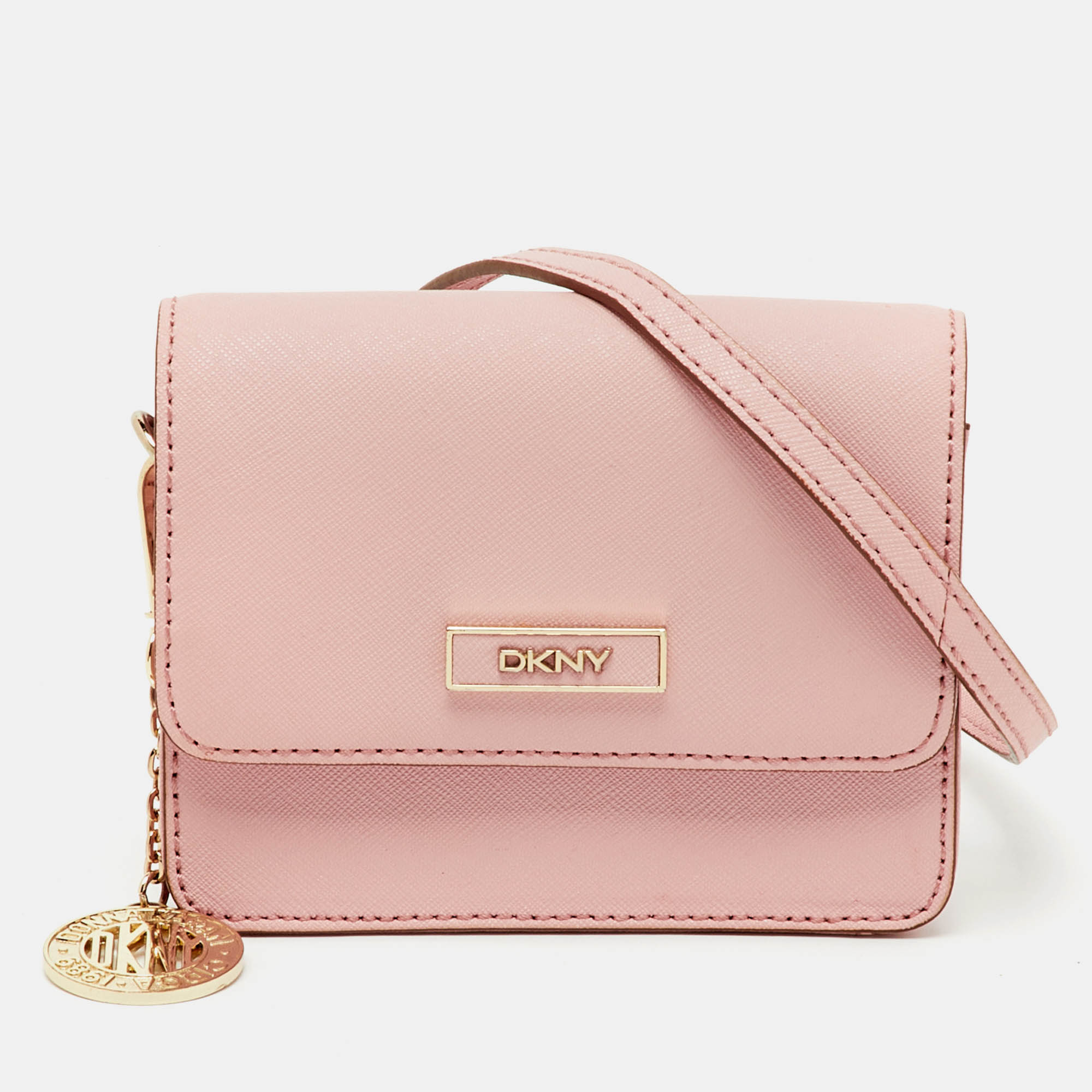 Pre-owned Dkny Light Pink Saffiano Leather Bryant Mini Crossbody Bag