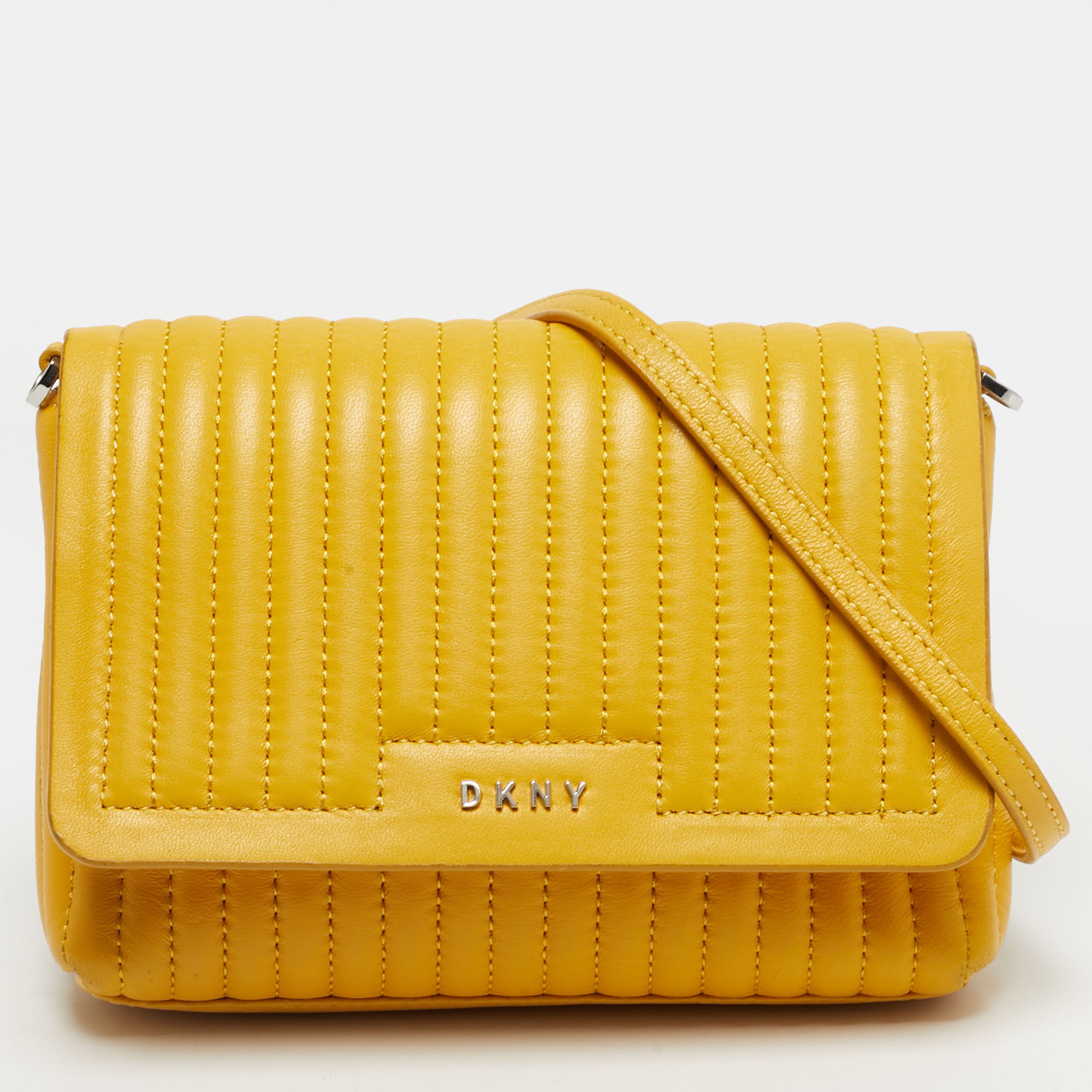 

DKNY Yellow Pinstripe Quilted Leather  Gansevoort Flap Shoulder Bag