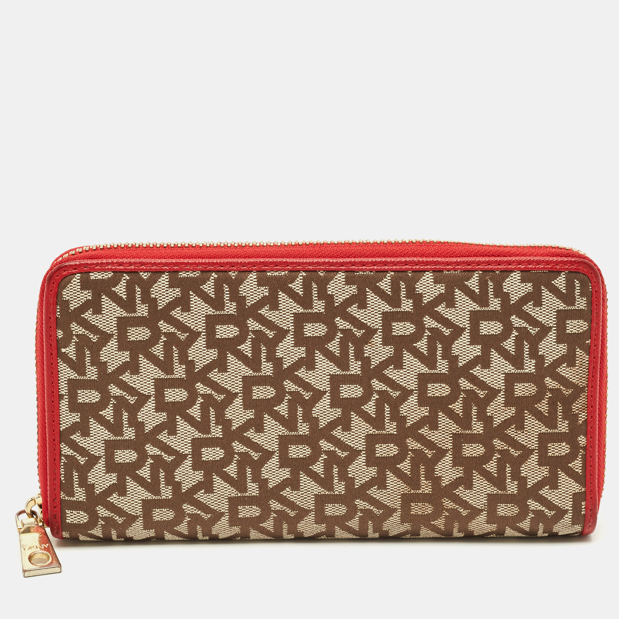 

Dkny Beige/Red Monogram Fabric Zip Continental Wallet