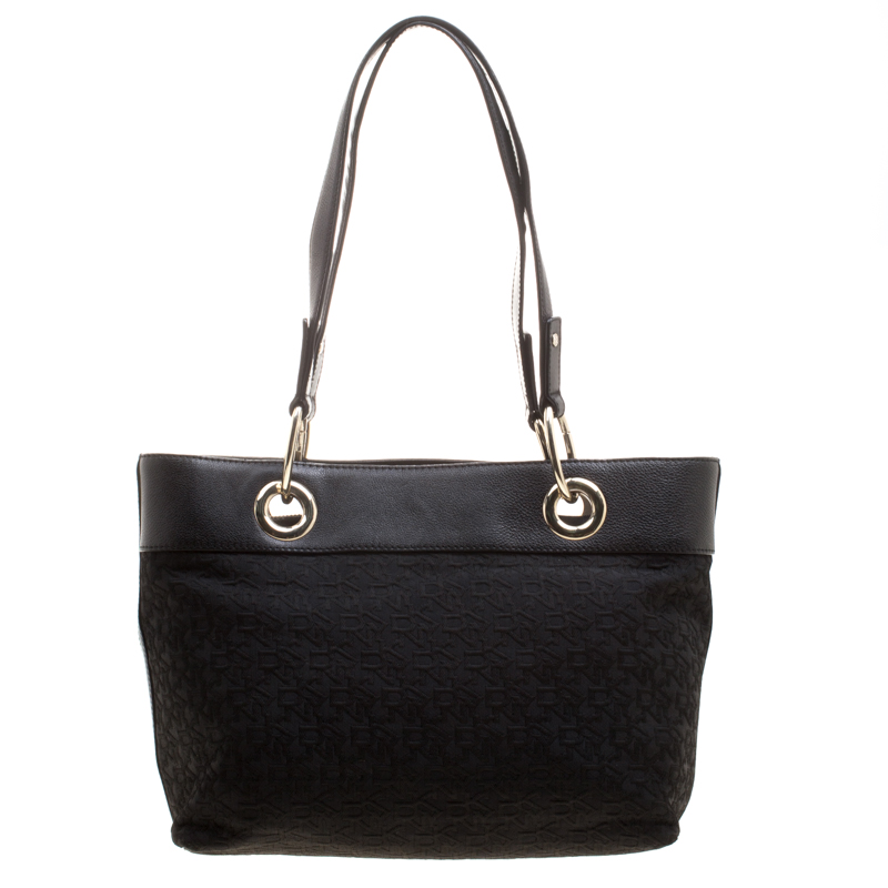 Pre Owned DKNY Black Monogram Fabric Tote