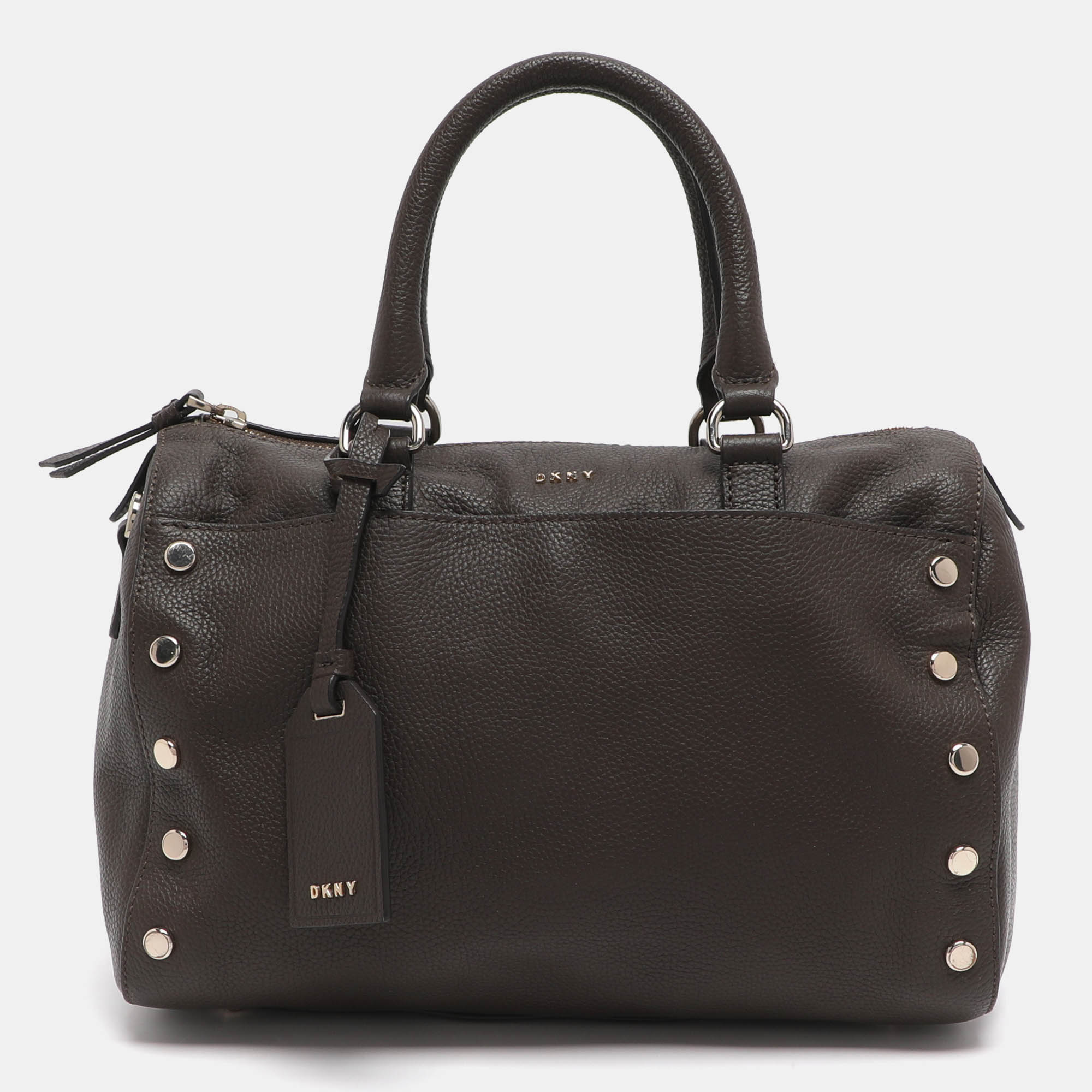 

DKNY Studded Grey Leather Boston Bag