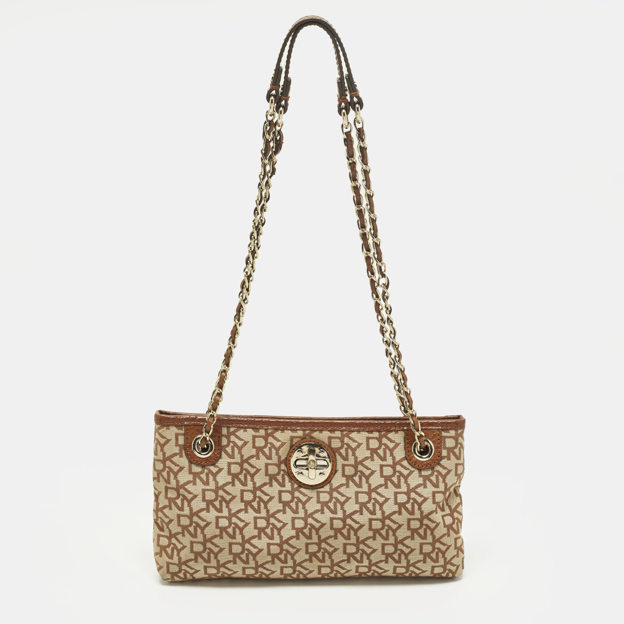 

DKNY Beige/Brown Signature Canvas and Leather Chain Shoulder Bag
