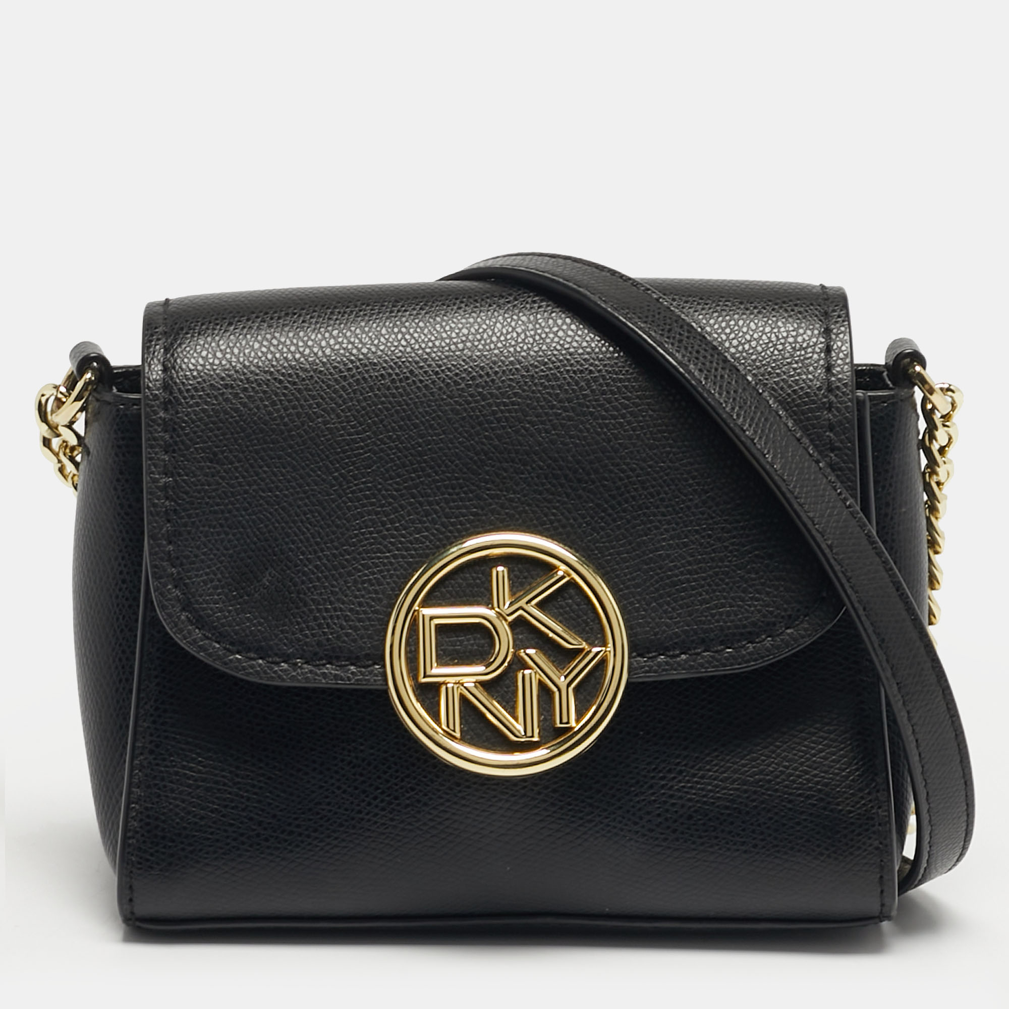 

DKNY Black Leather Logo Flap Crossbody Bag