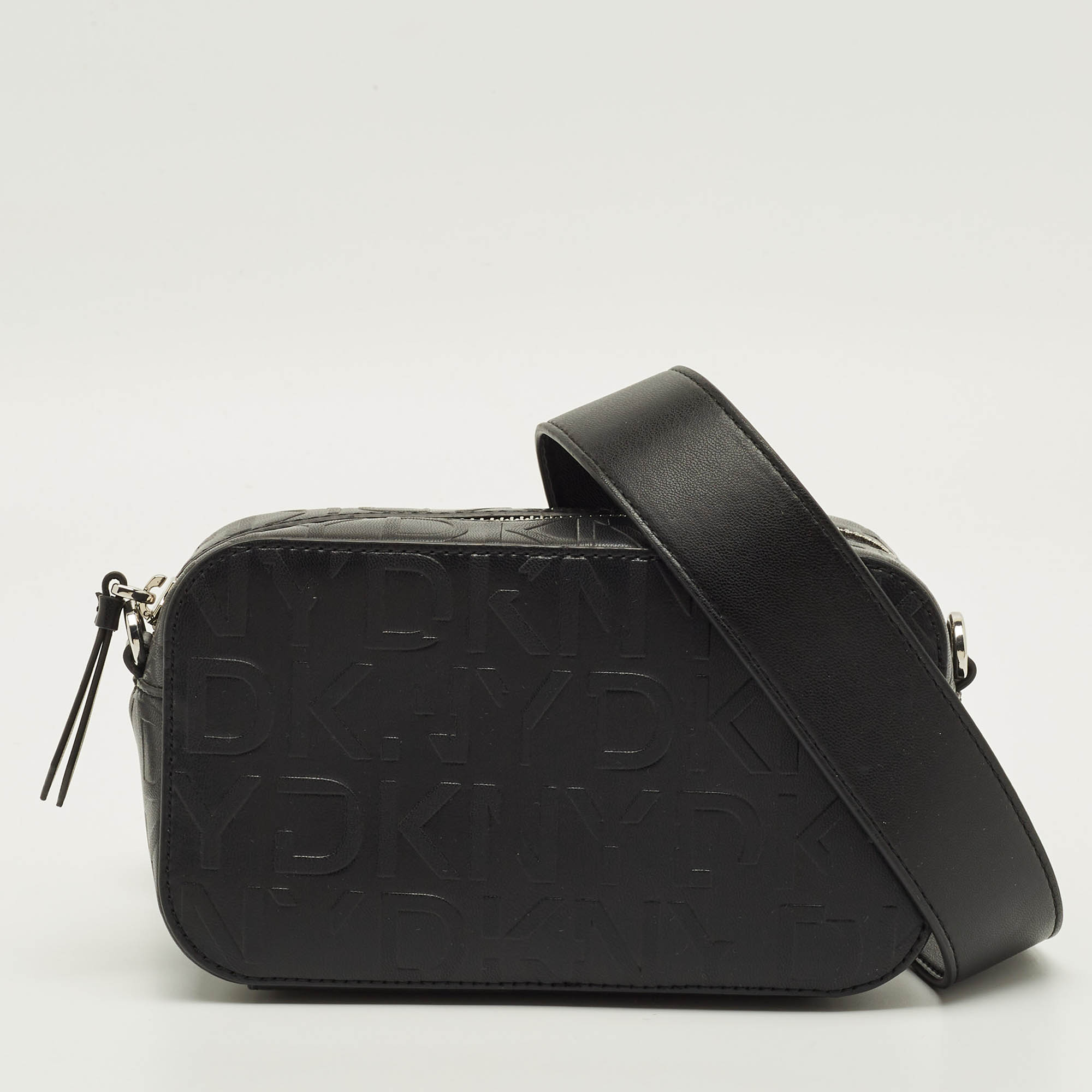 

Dkny Black Monogram Embossed Leather Camera Bag