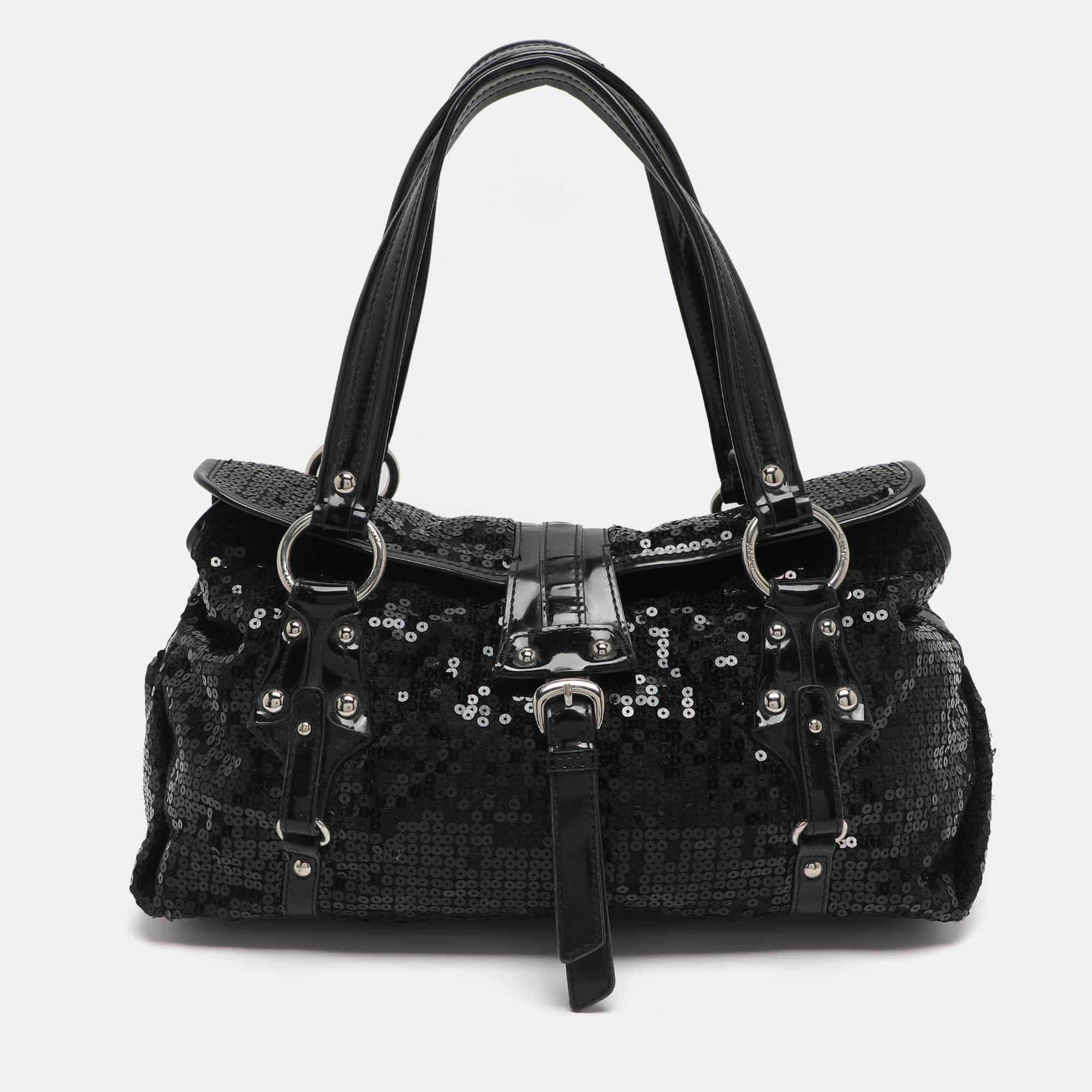 

DKNY Black Patent Leather and Sequins Satchel