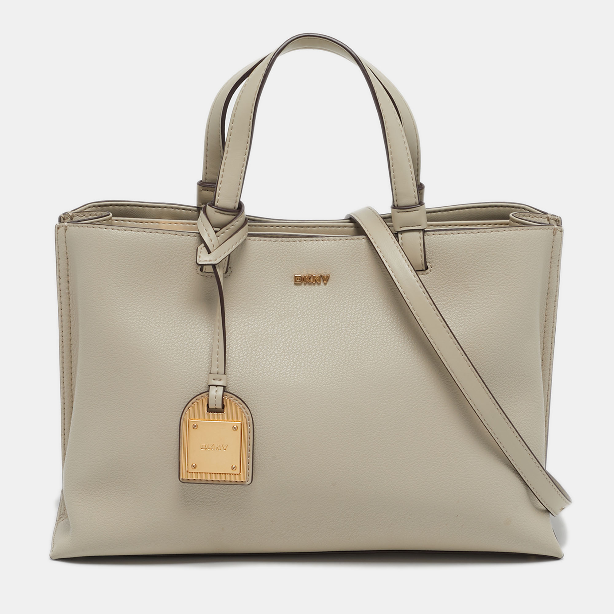 

DKNY Alya Medium Taupe Leather Satchel, Beige